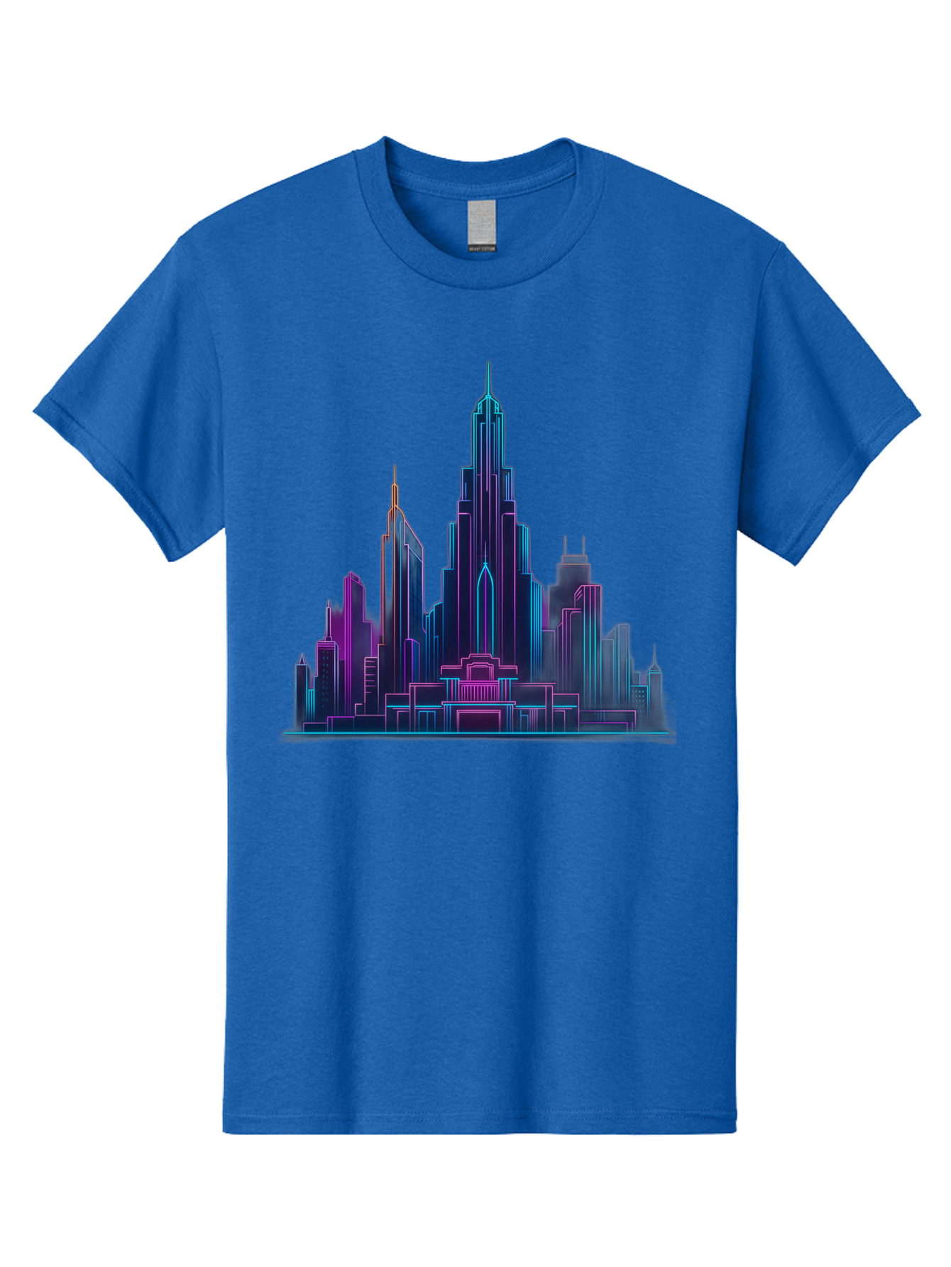 Cityscape-Skyscrapers Men'S Graphic Tee, 100% Cotton, Comfortable Casual Summer Wear, Machine Washable, City Skyline, Futuristic Architecture, Neon Lights, Modern Buildings, Urban Landscape, Skyscrapers, Cityscape, Contemporary Design, Baa321