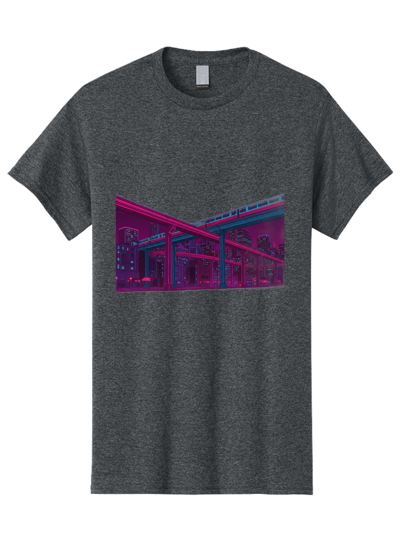 Cityscape Men'S Graphic Tee, 100% Cotton, Comfortable Casual Summer Wear, Machine Washable, Cityscape At Night, Urban Landscape, Neon Lights, City Buildings, Highway, Train, Futuristic Architecture, Modern City Life, City View Baa322