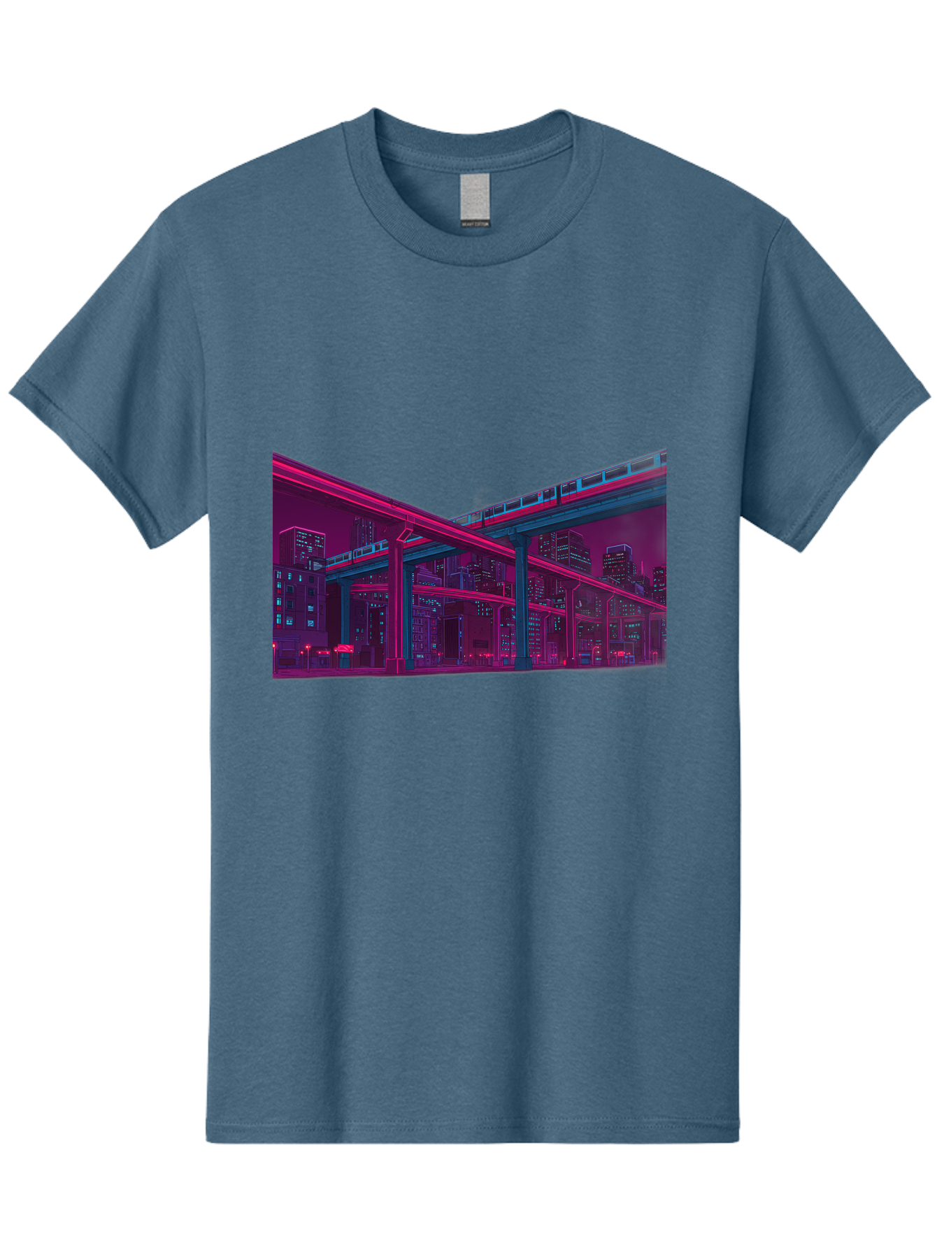 Cityscape Men'S Graphic Tee, 100% Cotton, Comfortable Casual Summer Wear, Machine Washable, Cityscape At Night, Urban Landscape, Neon Lights, City Buildings, Highway, Train, Futuristic Architecture, Modern City Life, City View Baa322