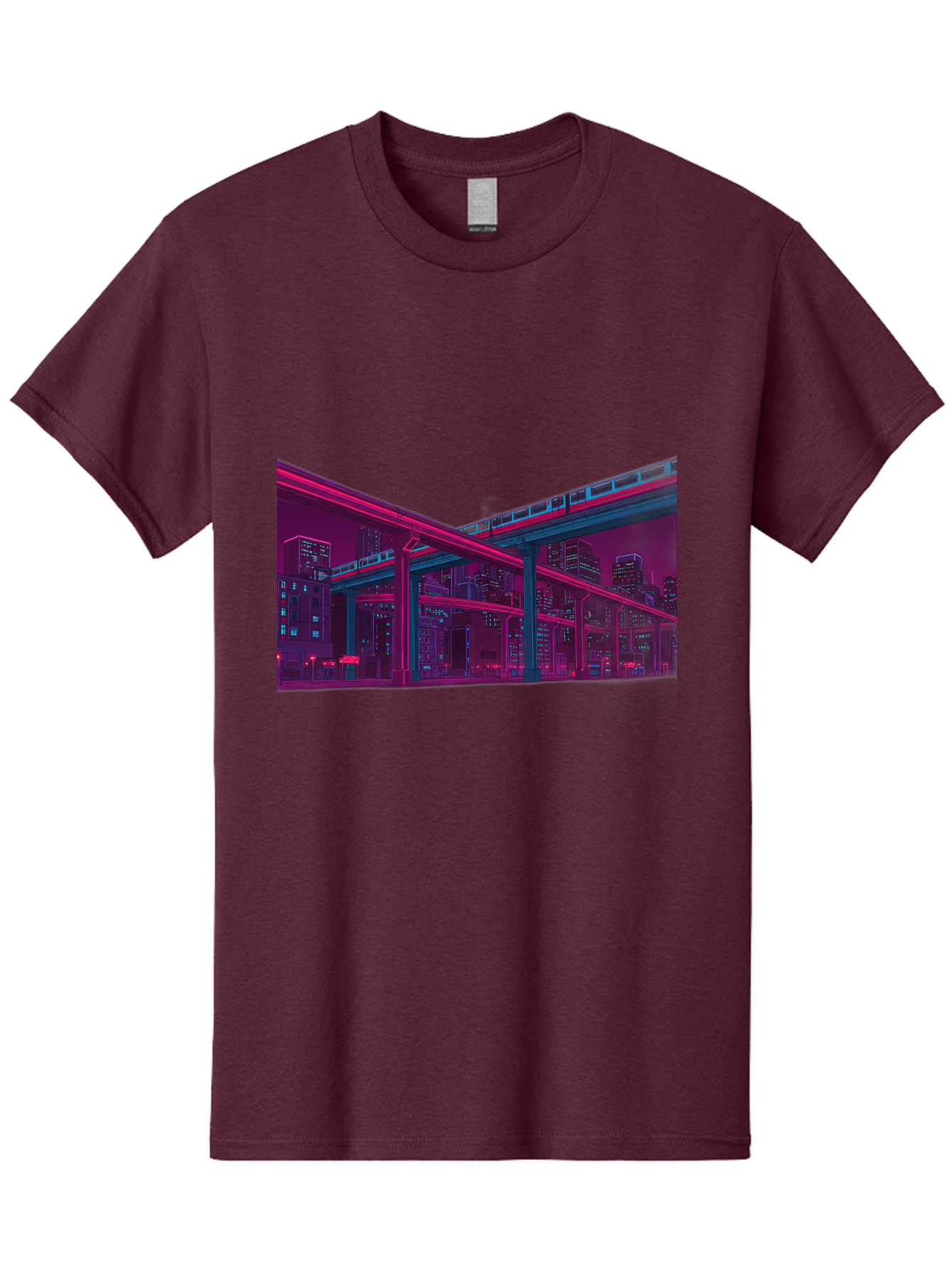 Cityscape Men'S Graphic Tee, 100% Cotton, Comfortable Casual Summer Wear, Machine Washable, Cityscape At Night, Urban Landscape, Neon Lights, City Buildings, Highway, Train, Futuristic Architecture, Modern City Life, City View Baa322