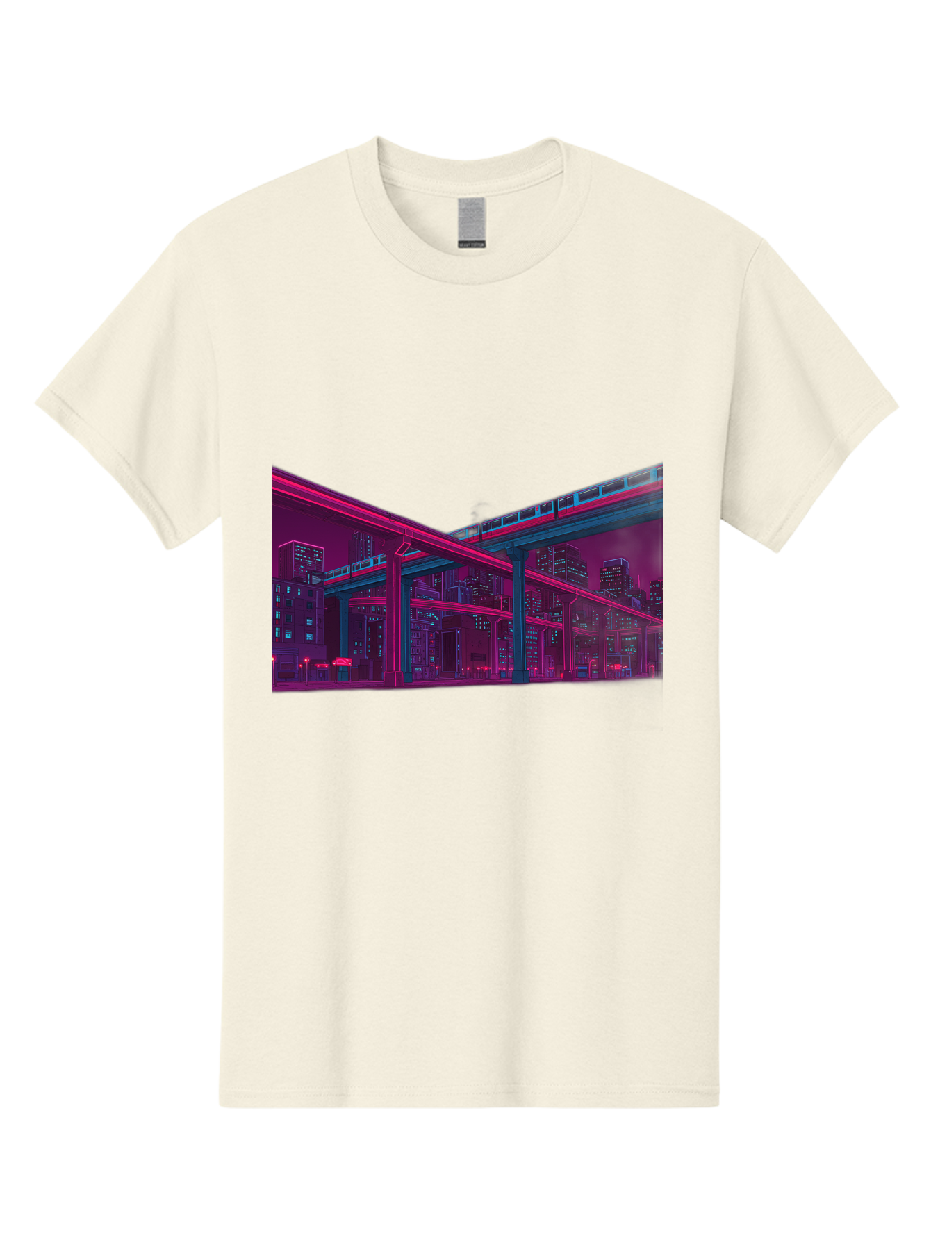 Cityscape Men'S Graphic Tee, 100% Cotton, Comfortable Casual Summer Wear, Machine Washable, Cityscape At Night, Urban Landscape, Neon Lights, City Buildings, Highway, Train, Futuristic Architecture, Modern City Life, City View Baa322