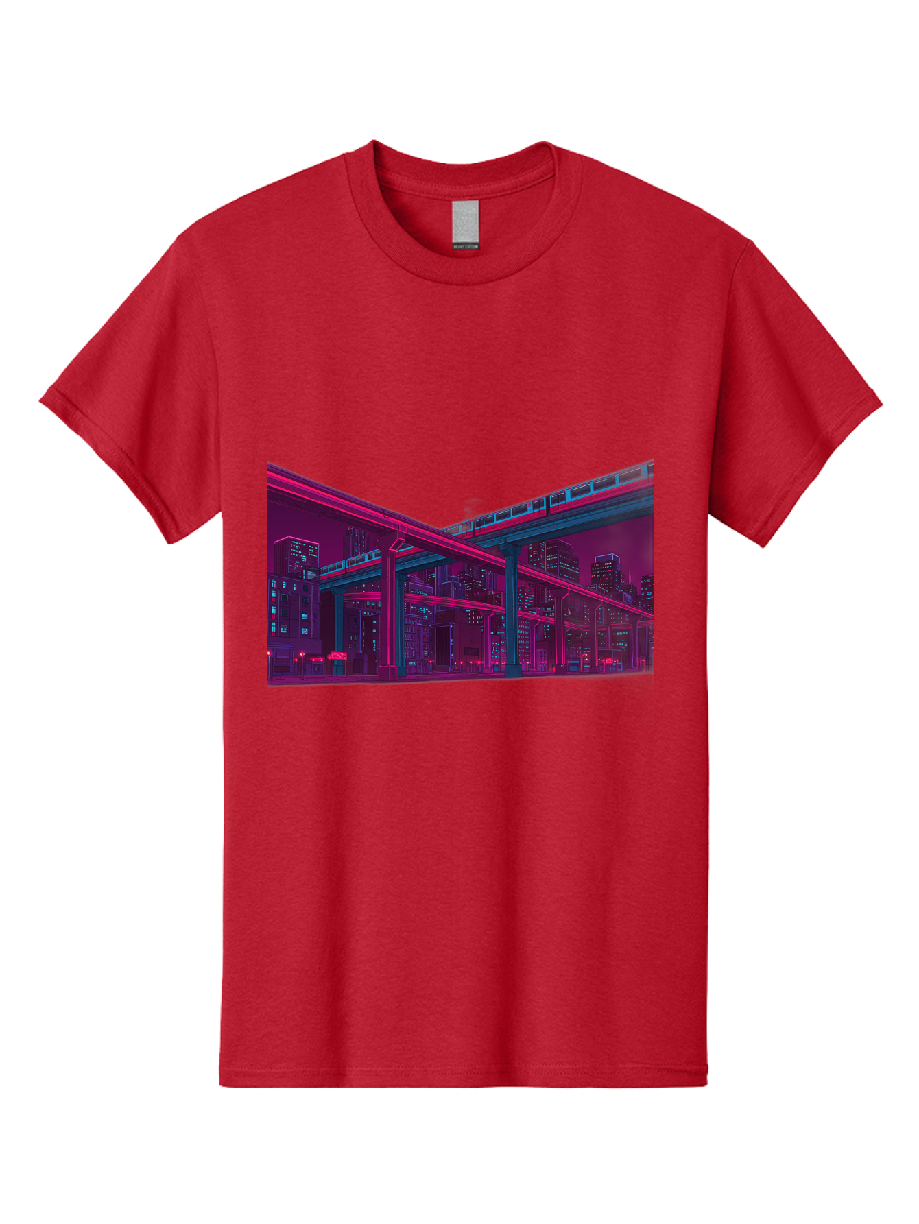 Cityscape Men'S Graphic Tee, 100% Cotton, Comfortable Casual Summer Wear, Machine Washable, Cityscape At Night, Urban Landscape, Neon Lights, City Buildings, Highway, Train, Futuristic Architecture, Modern City Life, City View Baa322