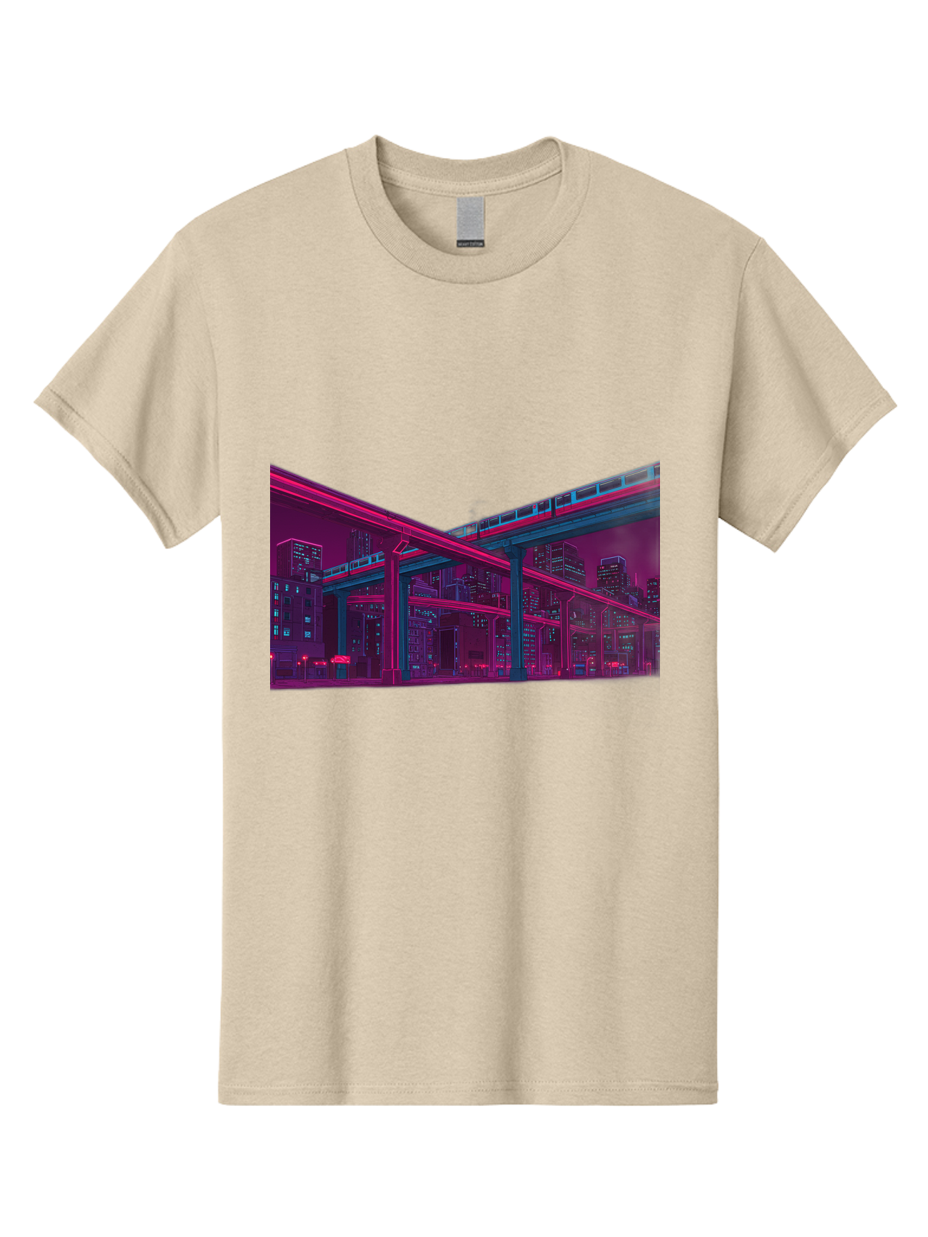 Cityscape Men'S Graphic Tee, 100% Cotton, Comfortable Casual Summer Wear, Machine Washable, Cityscape At Night, Urban Landscape, Neon Lights, City Buildings, Highway, Train, Futuristic Architecture, Modern City Life, City View Baa322