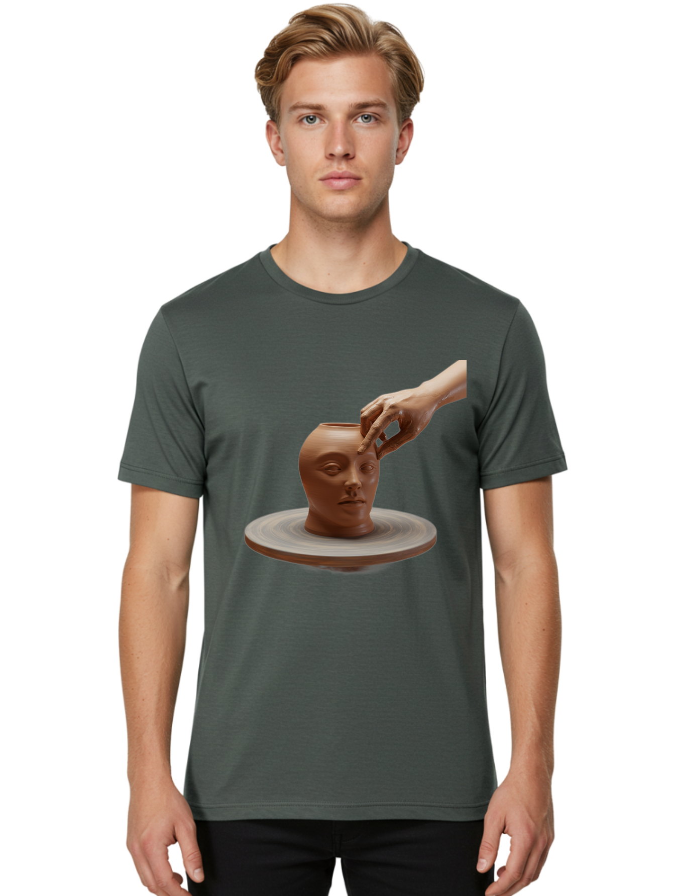 Clay-Head-Vessel Men'S Graphic Tee, 100% Cotton, Comfortable Casual Summer Wear, Machine Washable, Clay Head Vase, Pottery Wheel, Creative Process, Handmade, Artisanal Craft, Shaping Clay, Artistic Expression, Creative Art Baa323