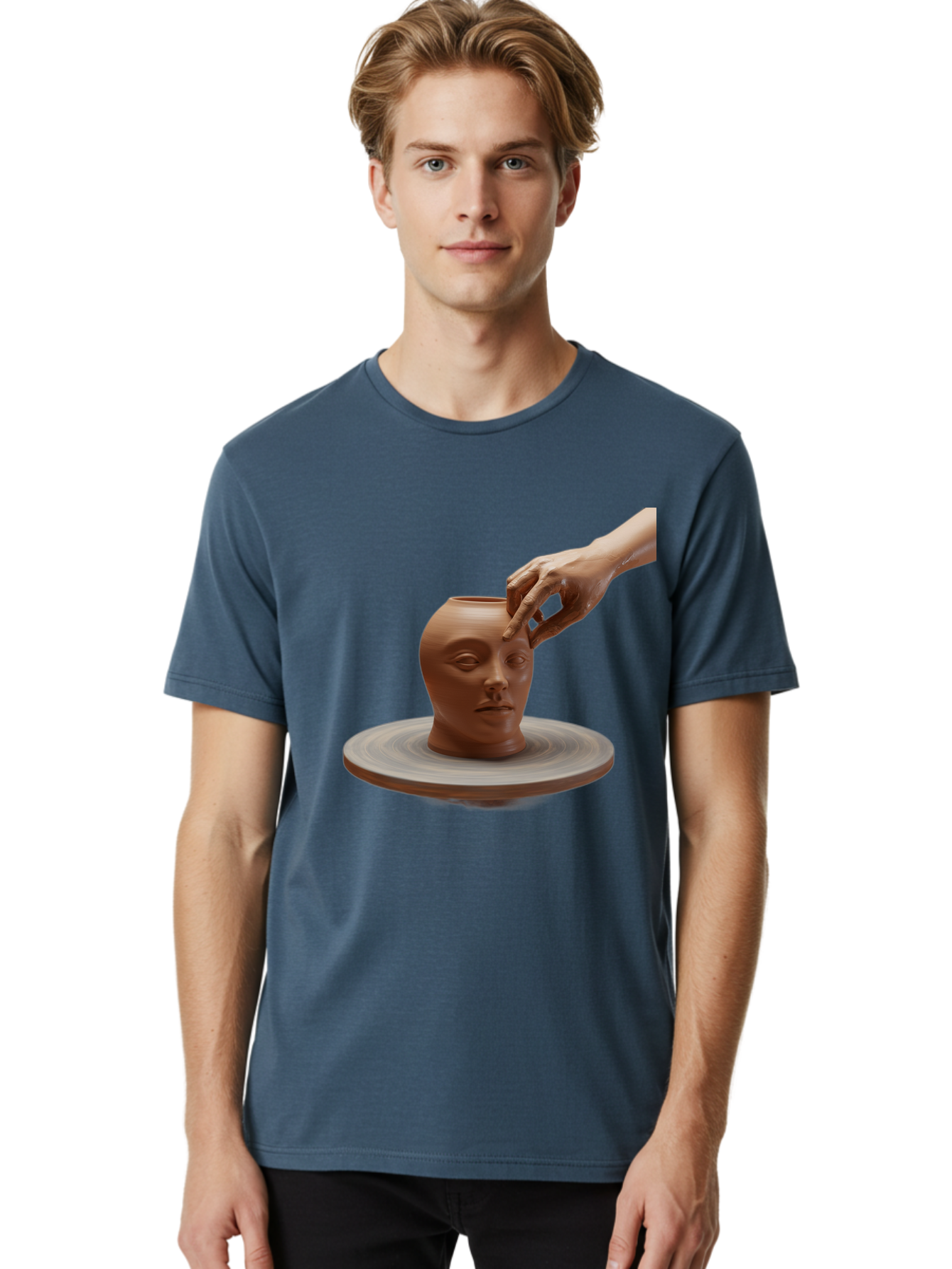Clay-Head-Vessel Men'S Graphic Tee, 100% Cotton, Comfortable Casual Summer Wear, Machine Washable, Clay Head Vase, Pottery Wheel, Creative Process, Handmade, Artisanal Craft, Shaping Clay, Artistic Expression, Creative Art Baa323