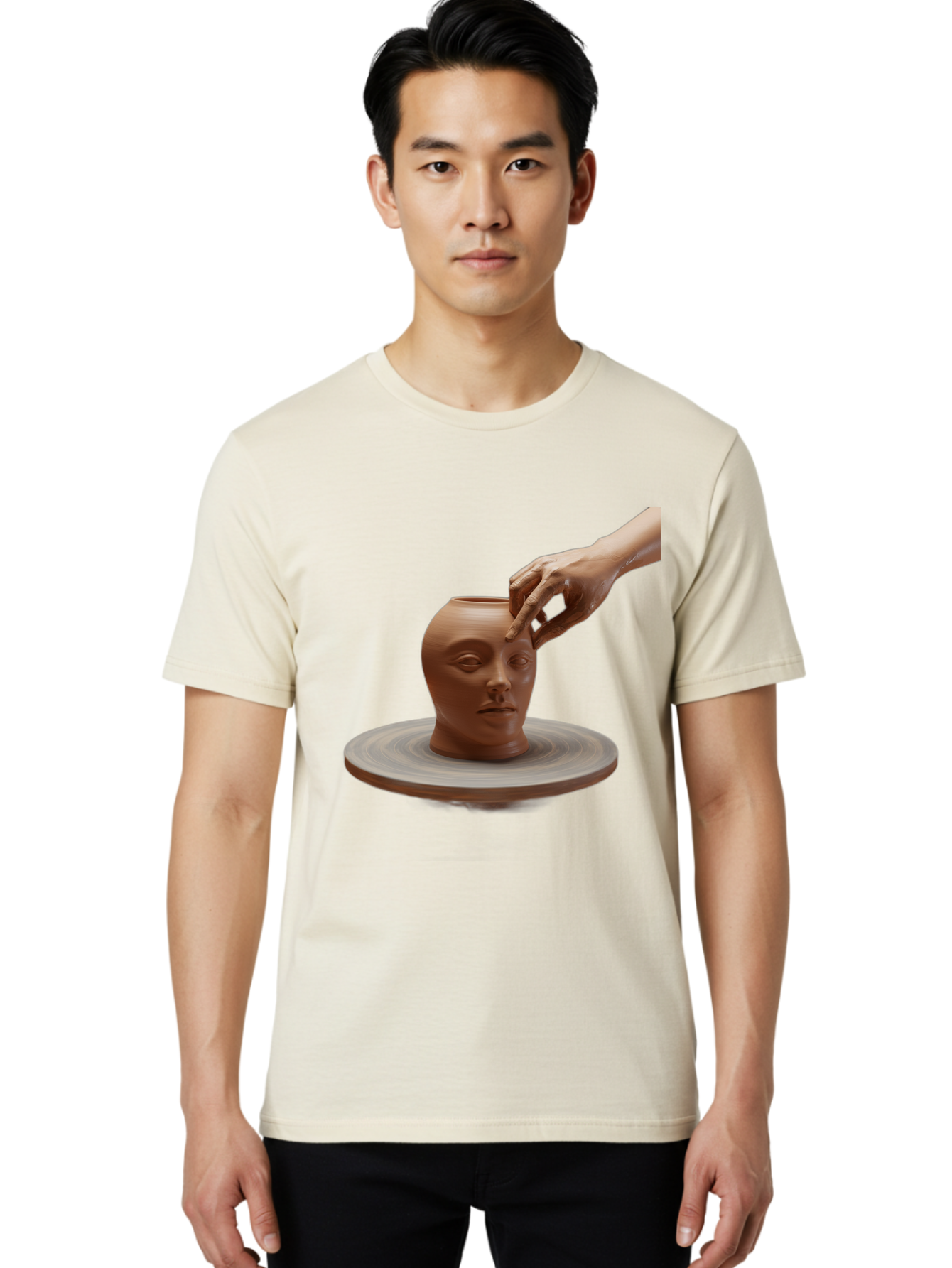 Clay-Head-Vessel Men'S Graphic Tee, 100% Cotton, Comfortable Casual Summer Wear, Machine Washable, Clay Head Vase, Pottery Wheel, Creative Process, Handmade, Artisanal Craft, Shaping Clay, Artistic Expression, Creative Art Baa323