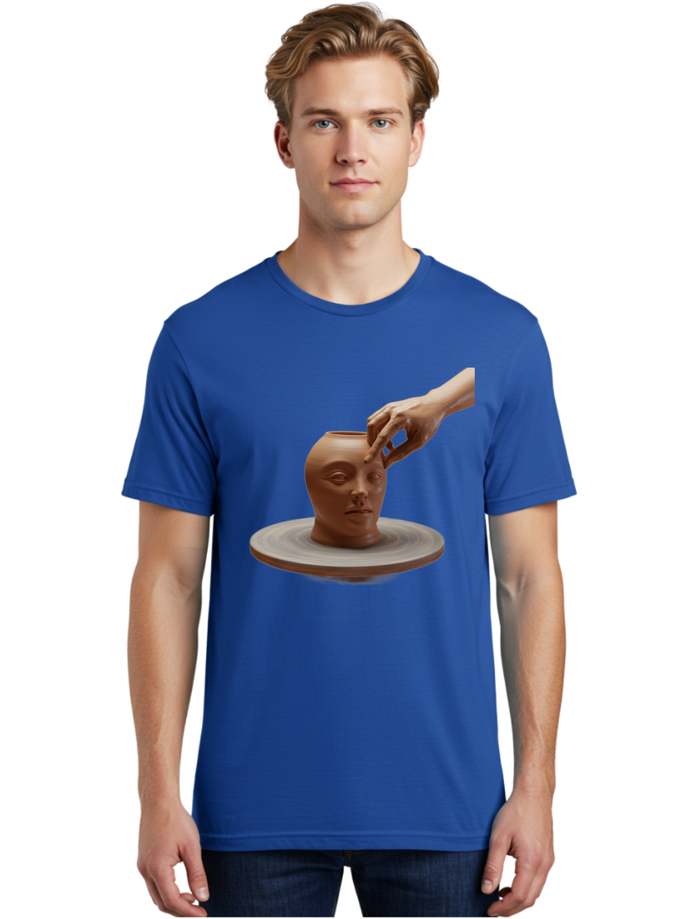 Clay-Head-Vessel Men'S Graphic Tee, 100% Cotton, Comfortable Casual Summer Wear, Machine Washable, Clay Head Vase, Pottery Wheel, Creative Process, Handmade, Artisanal Craft, Shaping Clay, Artistic Expression, Creative Art Baa323