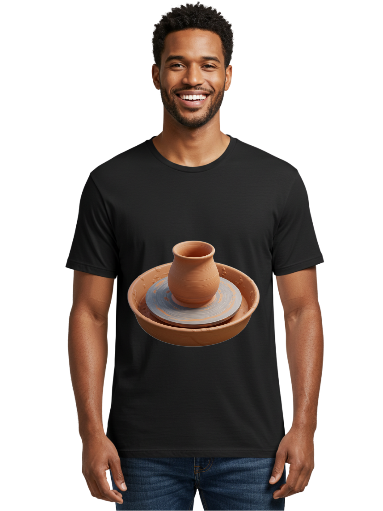 Clay-Pot-On-Pottery-Wheel Men'S Graphic Tee, 100% Cotton, Comfortable Casual Summer Wear, Machine Washable, Pottery Wheel, Clay Pot, Ceramics, Pottery Making, Handmade Crafts, Artisanal Pottery, Terracotta, Pottery Wheel Spinning Baa325