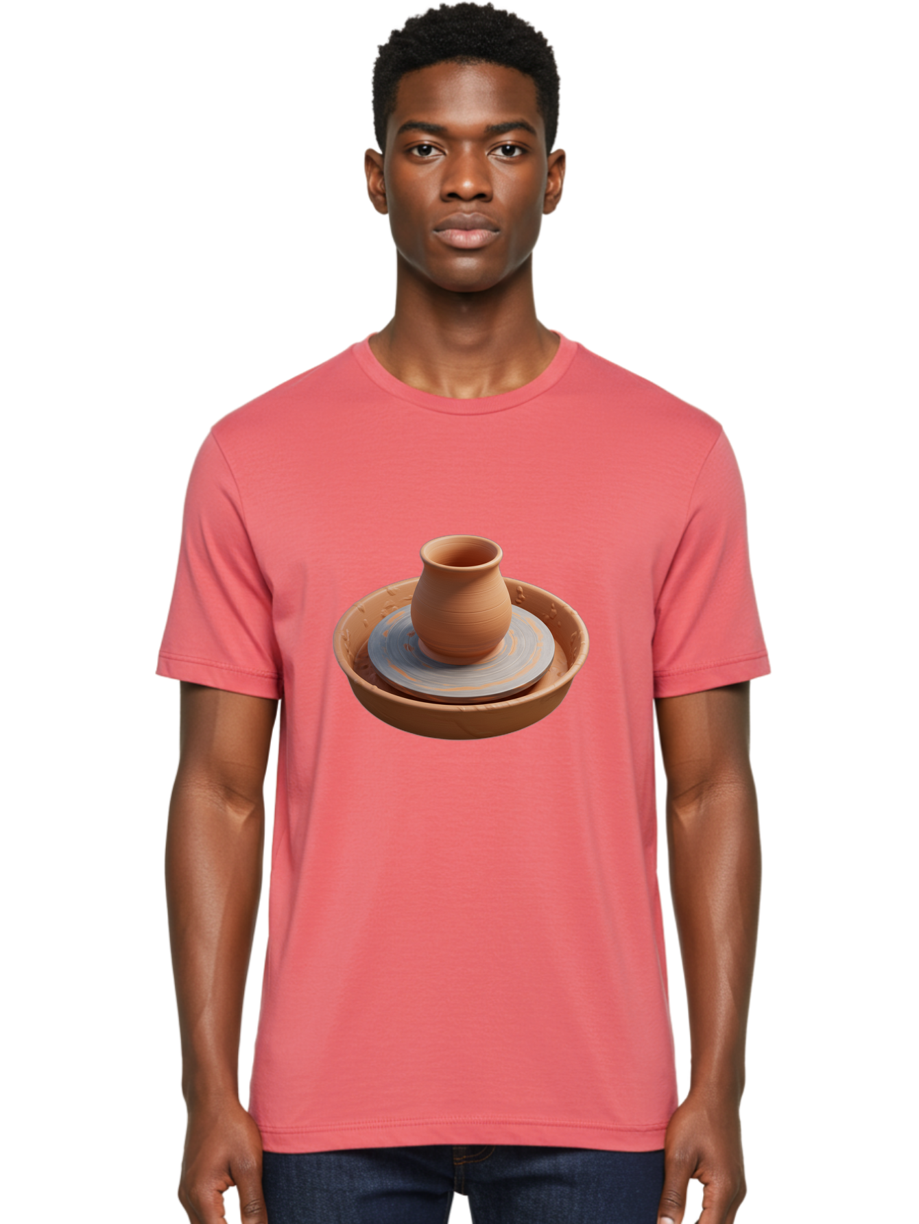 Clay-Pot-On-Pottery-Wheel Men'S Graphic Tee, 100% Cotton, Comfortable Casual Summer Wear, Machine Washable, Pottery Wheel, Clay Pot, Ceramics, Pottery Making, Handmade Crafts, Artisanal Pottery, Terracotta, Pottery Wheel Spinning Baa325