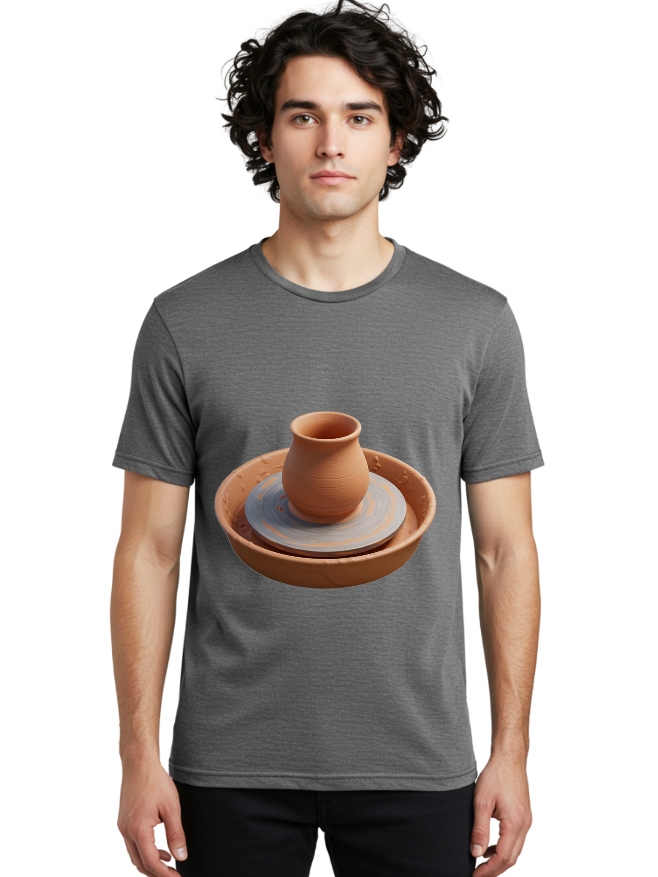 Clay-Pot-On-Pottery-Wheel Men'S Graphic Tee, 100% Cotton, Comfortable Casual Summer Wear, Machine Washable, Pottery Wheel, Clay Pot, Ceramics, Pottery Making, Handmade Crafts, Artisanal Pottery, Terracotta, Pottery Wheel Spinning Baa325