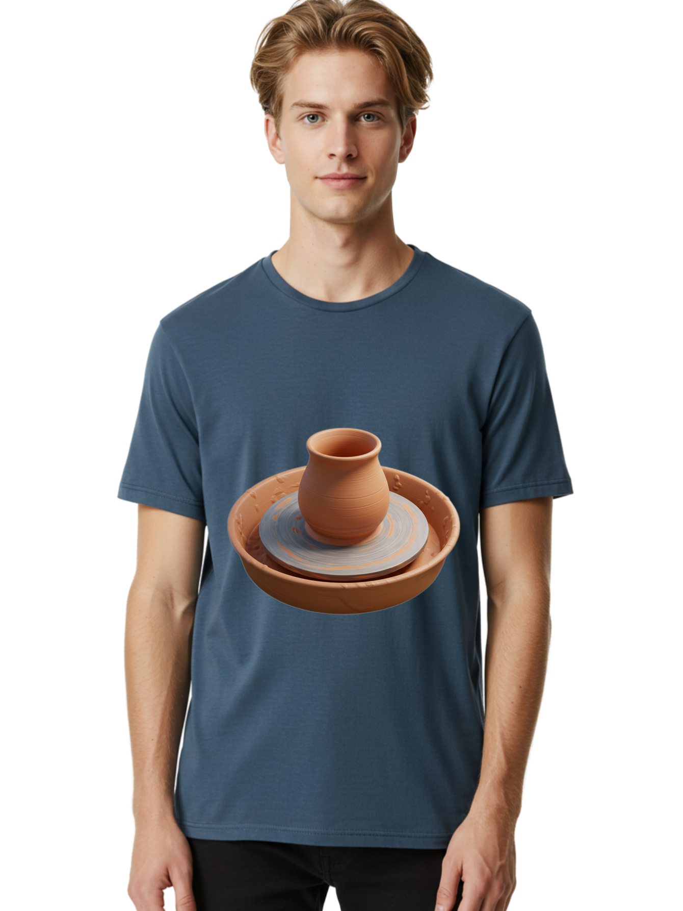 Clay-Pot-On-Pottery-Wheel Men'S Graphic Tee, 100% Cotton, Comfortable Casual Summer Wear, Machine Washable, Pottery Wheel, Clay Pot, Ceramics, Pottery Making, Handmade Crafts, Artisanal Pottery, Terracotta, Pottery Wheel Spinning Baa325