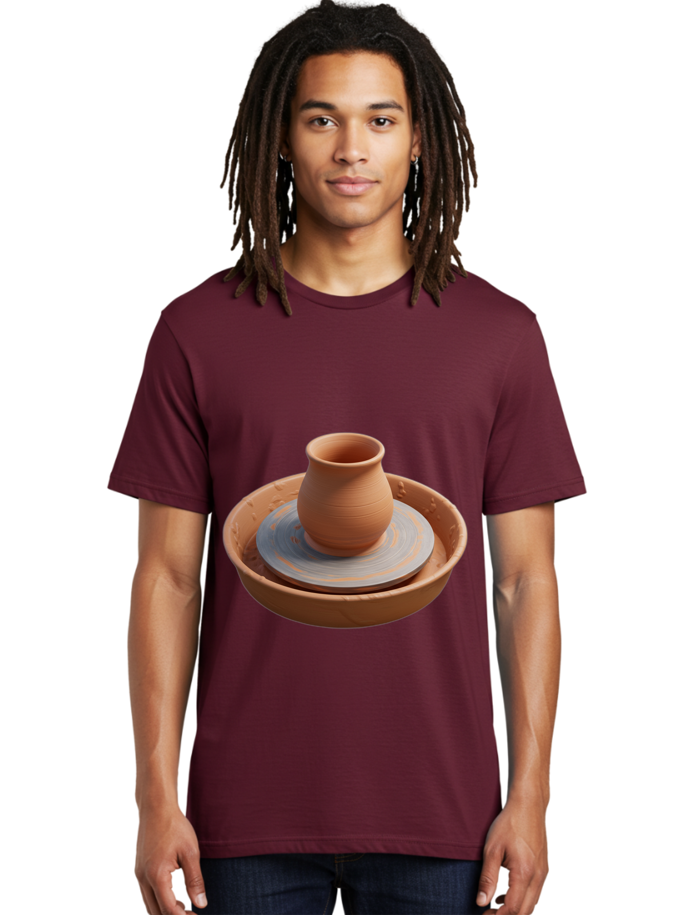 Clay-Pot-On-Pottery-Wheel Men'S Graphic Tee, 100% Cotton, Comfortable Casual Summer Wear, Machine Washable, Pottery Wheel, Clay Pot, Ceramics, Pottery Making, Handmade Crafts, Artisanal Pottery, Terracotta, Pottery Wheel Spinning Baa325