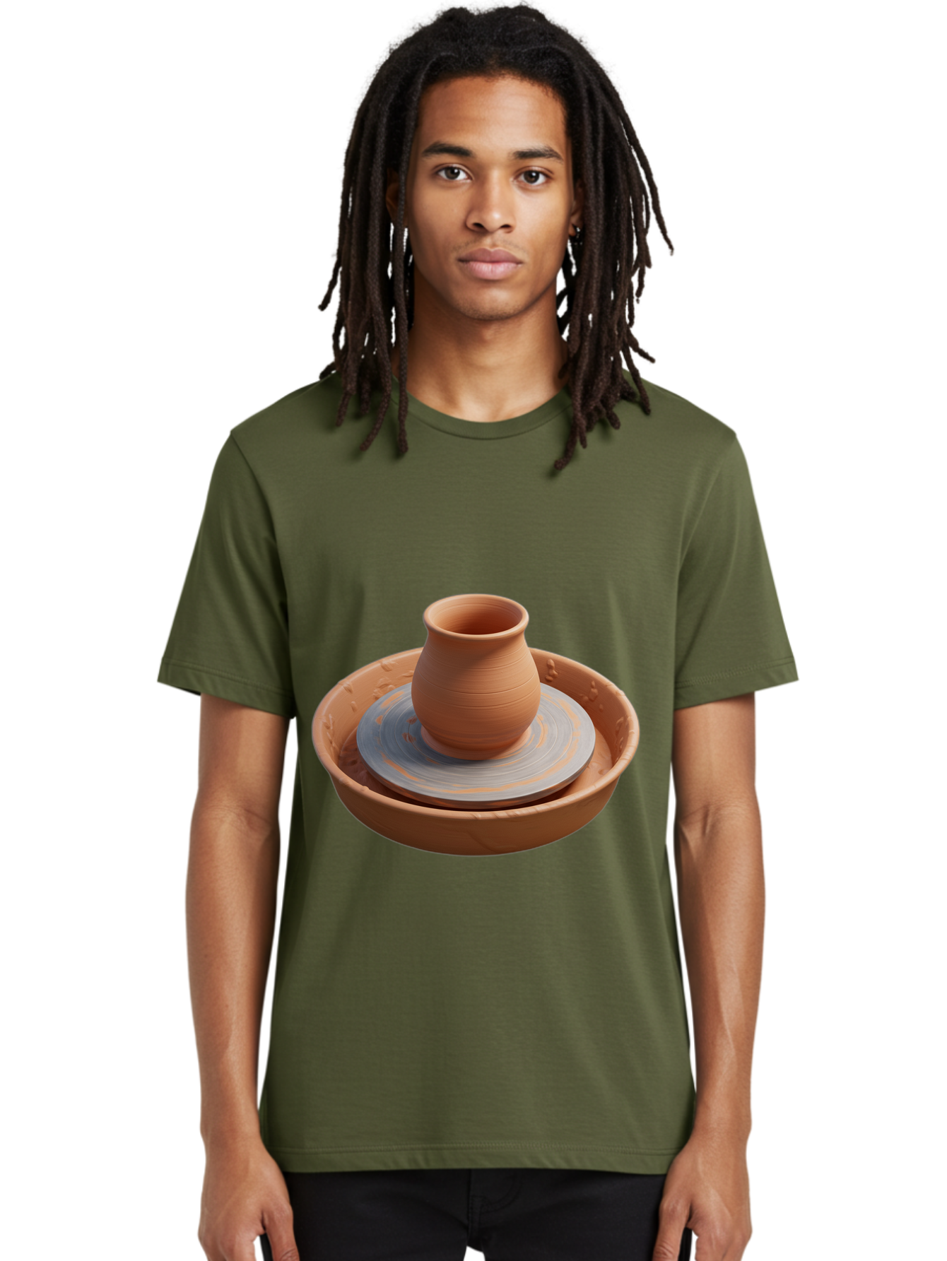 Clay-Pot-On-Pottery-Wheel Men'S Graphic Tee, 100% Cotton, Comfortable Casual Summer Wear, Machine Washable, Pottery Wheel, Clay Pot, Ceramics, Pottery Making, Handmade Crafts, Artisanal Pottery, Terracotta, Pottery Wheel Spinning Baa325