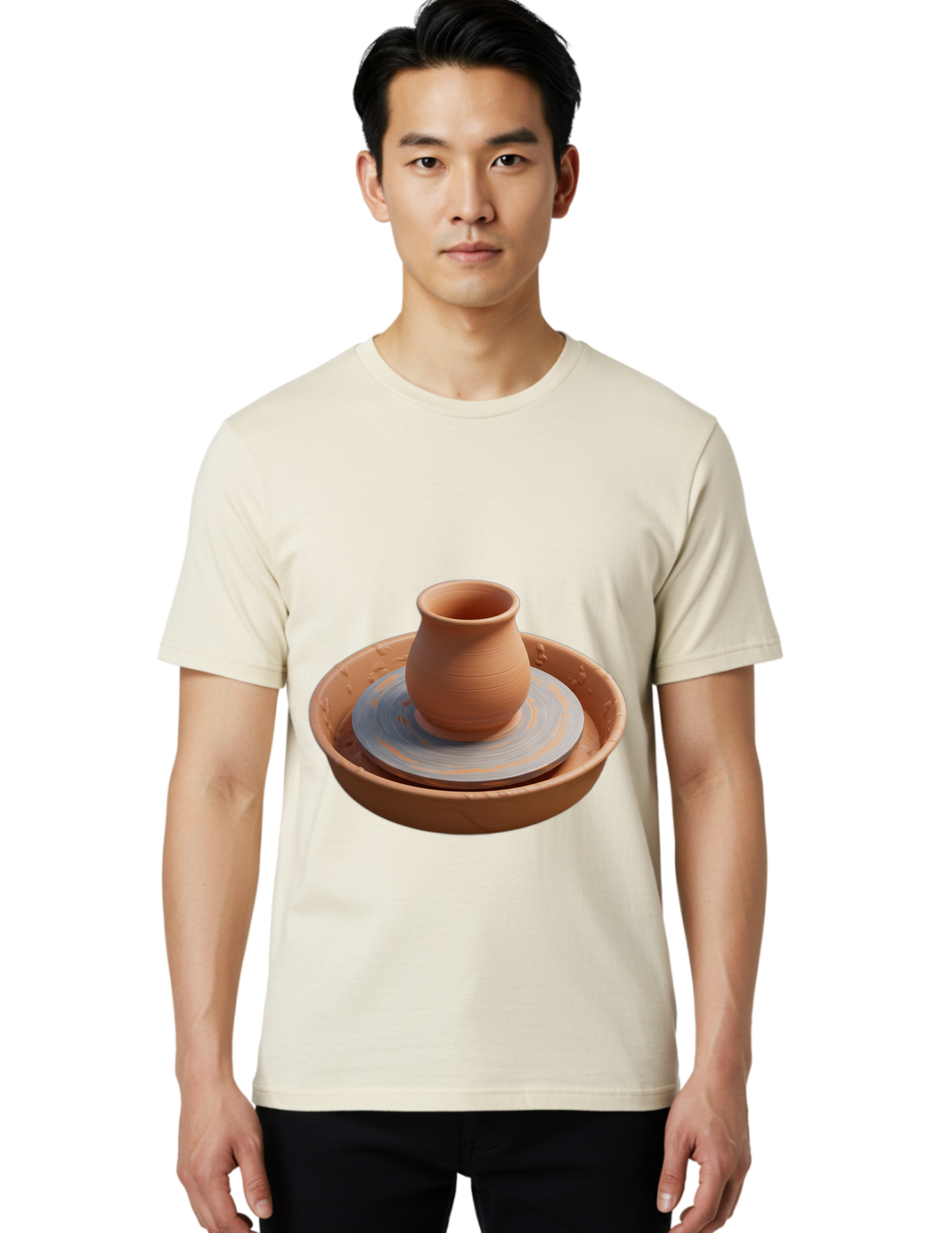 Clay-Pot-On-Pottery-Wheel Men'S Graphic Tee, 100% Cotton, Comfortable Casual Summer Wear, Machine Washable, Pottery Wheel, Clay Pot, Ceramics, Pottery Making, Handmade Crafts, Artisanal Pottery, Terracotta, Pottery Wheel Spinning Baa325