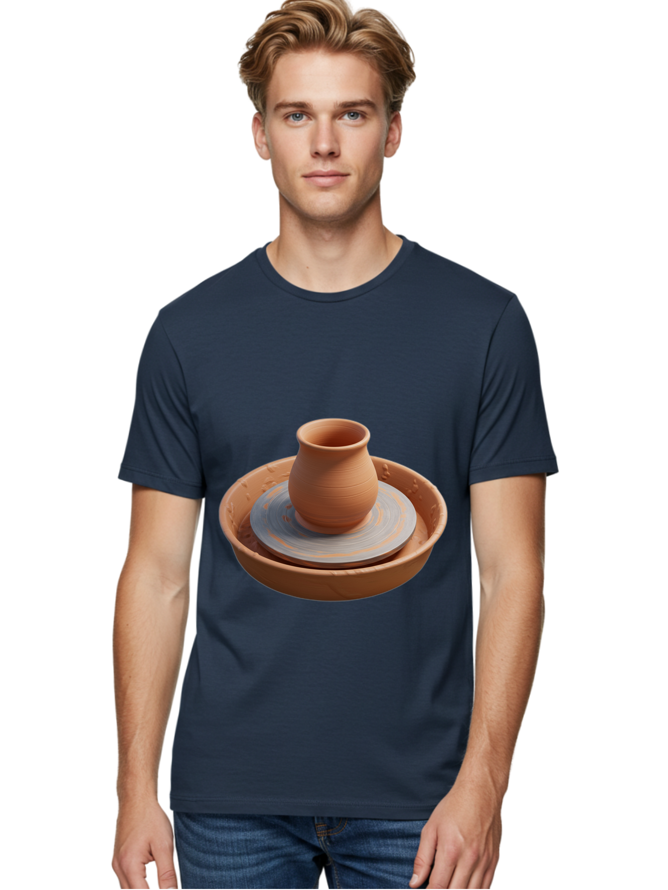 Clay-Pot-On-Pottery-Wheel Men'S Graphic Tee, 100% Cotton, Comfortable Casual Summer Wear, Machine Washable, Pottery Wheel, Clay Pot, Ceramics, Pottery Making, Handmade Crafts, Artisanal Pottery, Terracotta, Pottery Wheel Spinning Baa325
