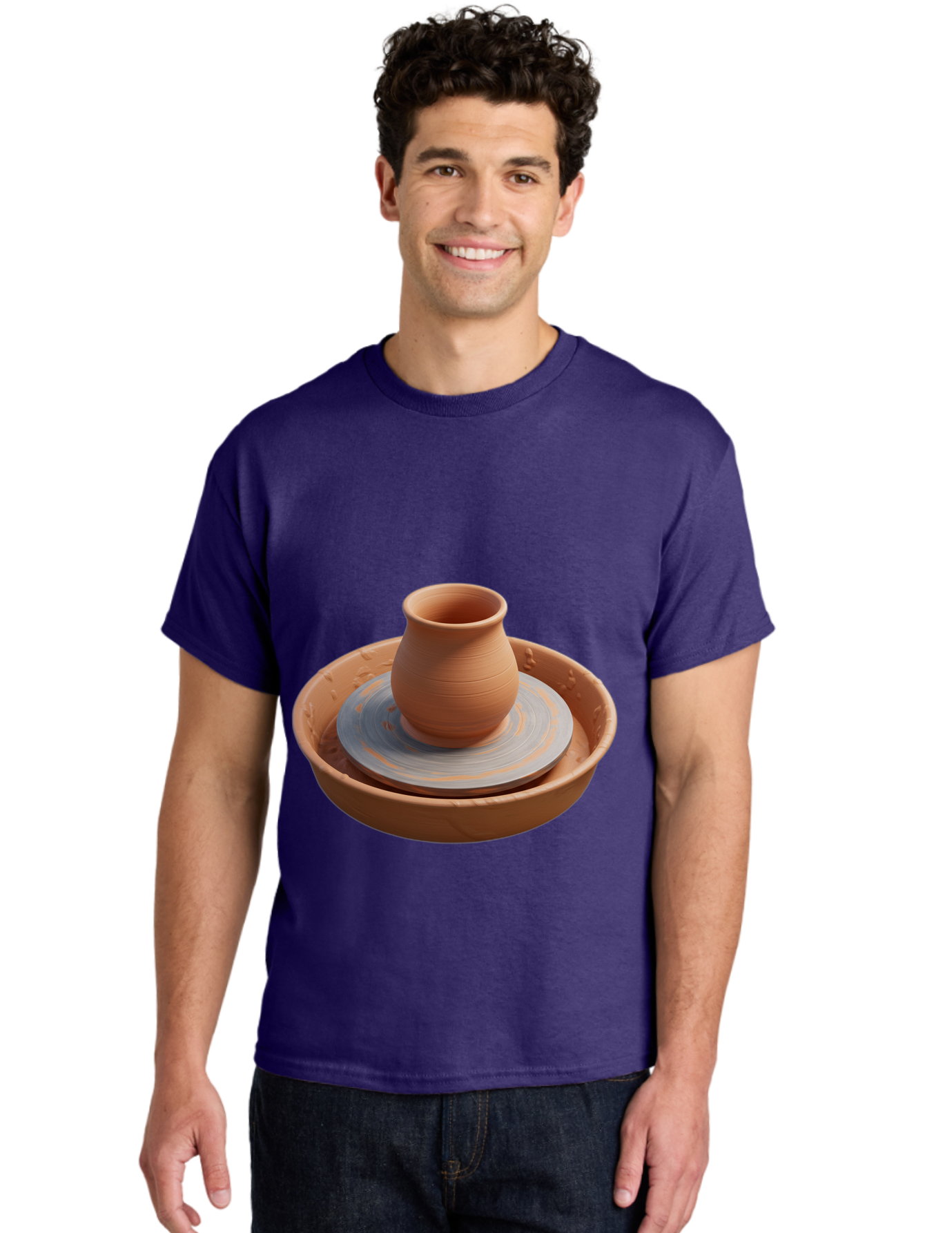 Clay-Pot-On-Pottery-Wheel Men'S Graphic Tee, 100% Cotton, Comfortable Casual Summer Wear, Machine Washable, Pottery Wheel, Clay Pot, Ceramics, Pottery Making, Handmade Crafts, Artisanal Pottery, Terracotta, Pottery Wheel Spinning Baa325