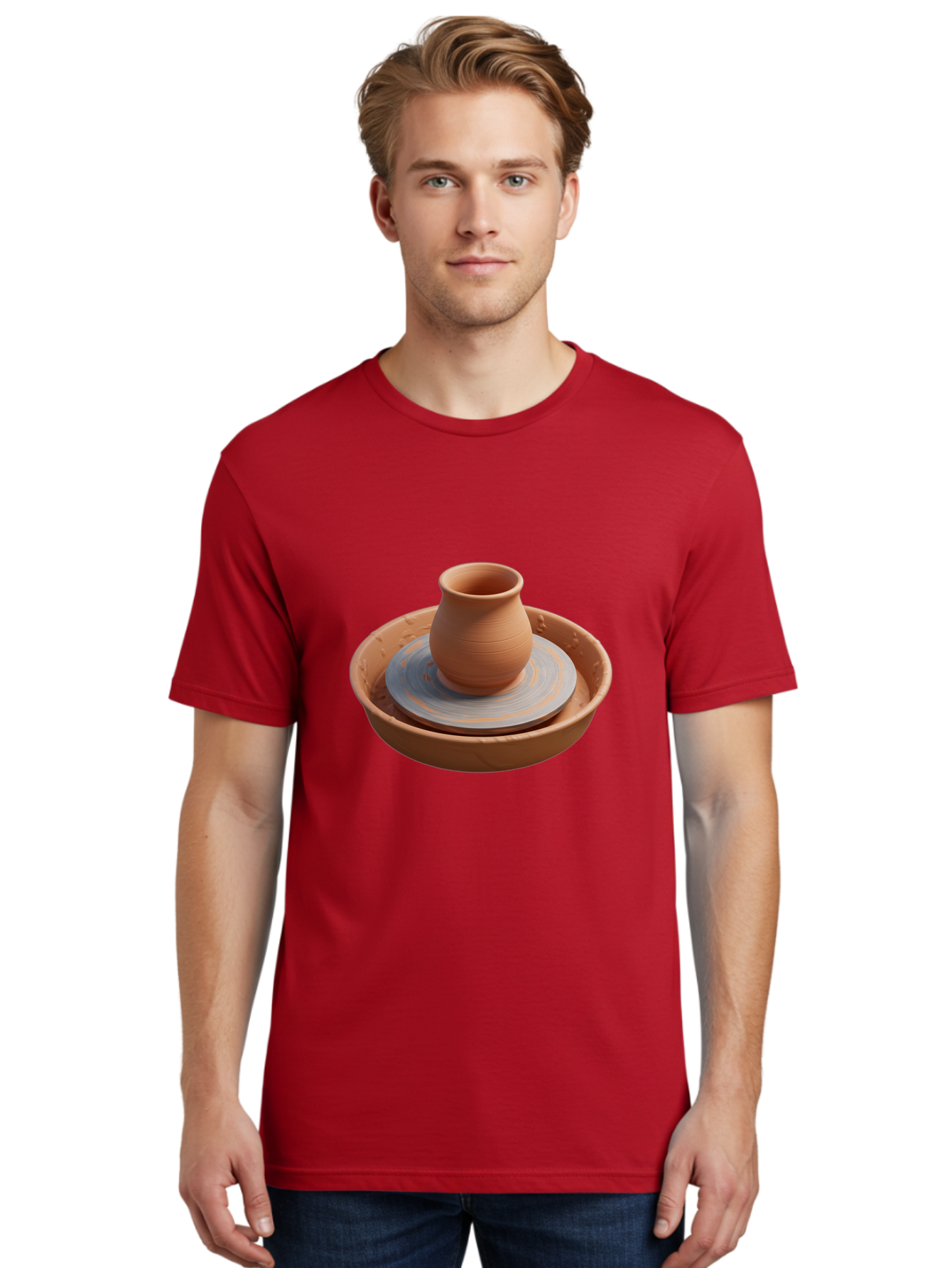Clay-Pot-On-Pottery-Wheel Men'S Graphic Tee, 100% Cotton, Comfortable Casual Summer Wear, Machine Washable, Pottery Wheel, Clay Pot, Ceramics, Pottery Making, Handmade Crafts, Artisanal Pottery, Terracotta, Pottery Wheel Spinning Baa325