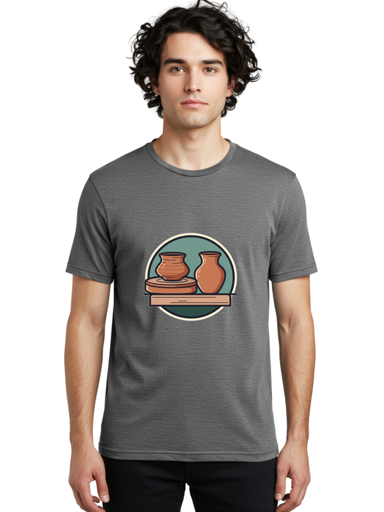 Clay-Pots-On-A-Shelf Men'S Graphic Tee, 100% Cotton, Comfortable Casual Summer Wear, Machine Washable, Clay Vases On Wooden Shelf, Pottery Art, Ceramic Craftsmanship, Traditional Pottery, Handmade Ceramics, Earthy Tones, Artisanal Decor Baa327