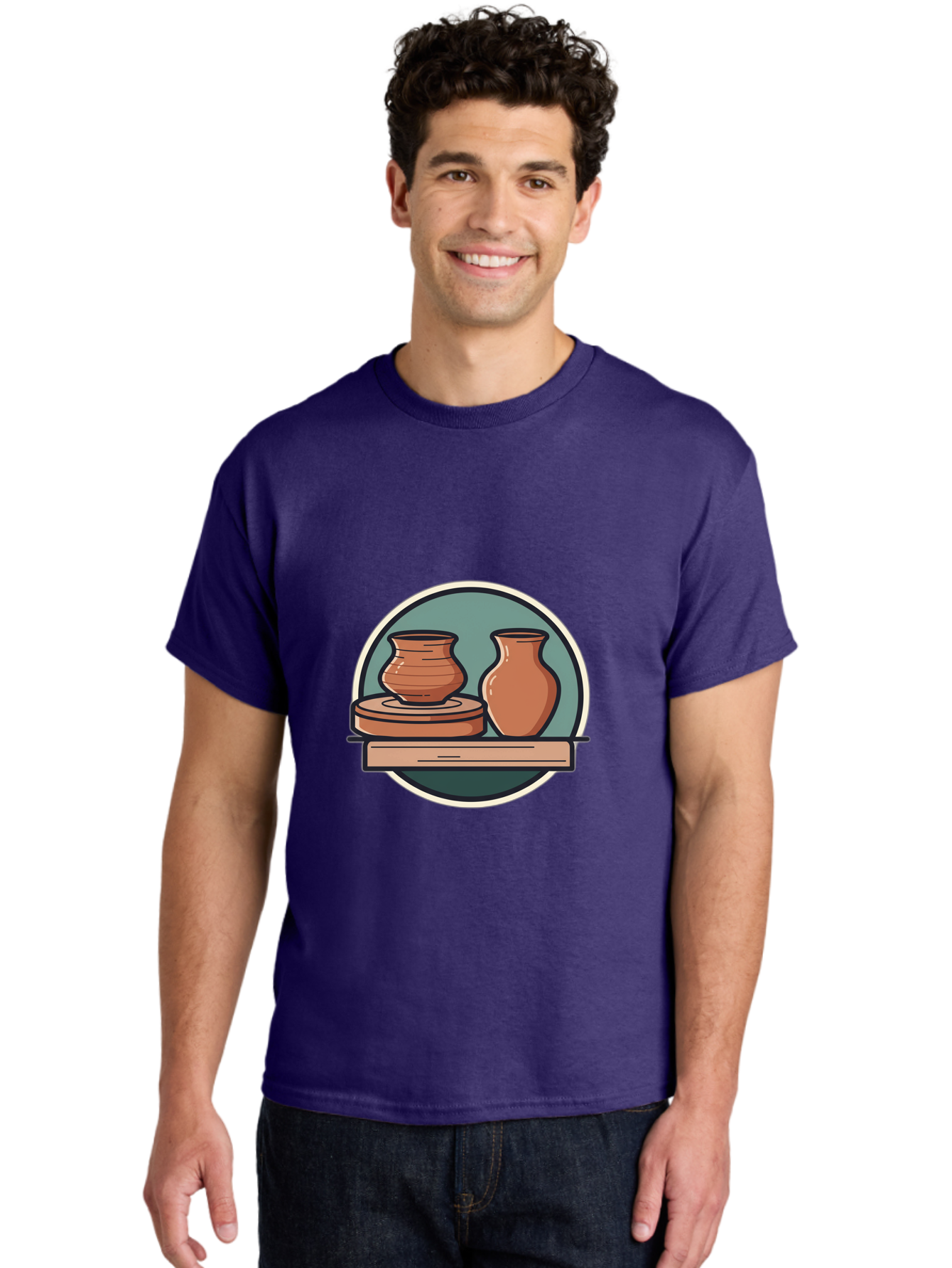 Clay-Pots-On-A-Shelf Men'S Graphic Tee, 100% Cotton, Comfortable Casual Summer Wear, Machine Washable, Clay Vases On Wooden Shelf, Pottery Art, Ceramic Craftsmanship, Traditional Pottery, Handmade Ceramics, Earthy Tones, Artisanal Decor Baa327