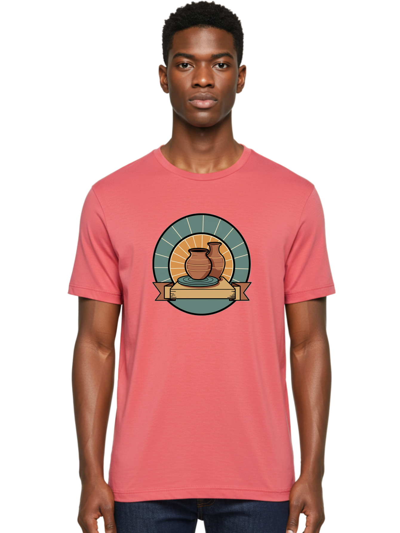 Clay-Pots-On-Pottery-Wheel Men'S Graphic Tee, 100% Cotton, Comfortable Casual Summer Wear, Machine Washable, Pottery Wheel, Clay Vases, Ceramics, Handmade Pottery, Artisanal Crafts, Pottery Art, Potter'S Wheel, Clay Pots, Decorative Vases, Baa328