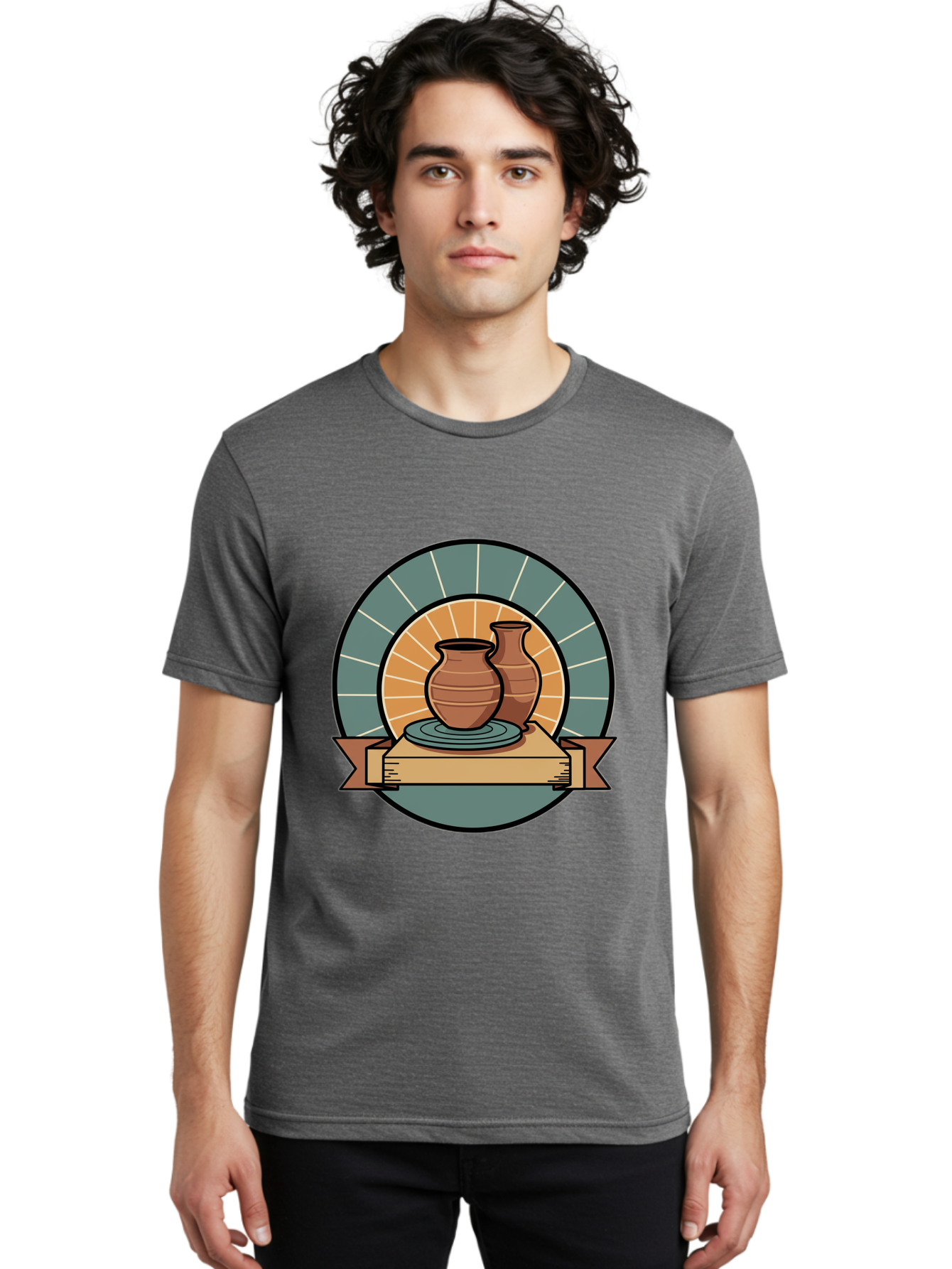 Clay-Pots-On-Pottery-Wheel Men'S Graphic Tee, 100% Cotton, Comfortable Casual Summer Wear, Machine Washable, Pottery Wheel, Clay Vases, Ceramics, Handmade Pottery, Artisanal Crafts, Pottery Art, Potter'S Wheel, Clay Pots, Decorative Vases, Baa328
