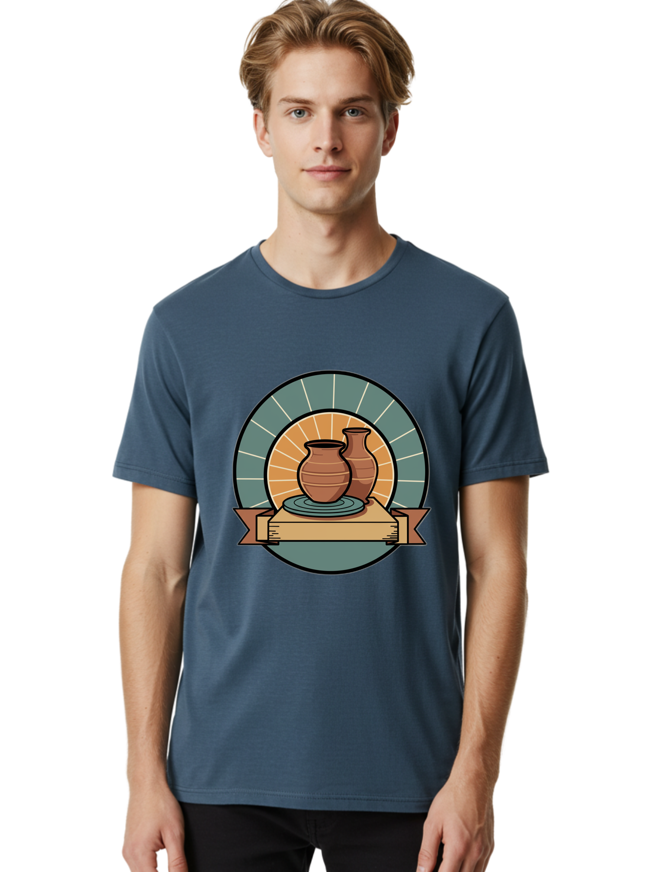 Clay-Pots-On-Pottery-Wheel Men'S Graphic Tee, 100% Cotton, Comfortable Casual Summer Wear, Machine Washable, Pottery Wheel, Clay Vases, Ceramics, Handmade Pottery, Artisanal Crafts, Pottery Art, Potter'S Wheel, Clay Pots, Decorative Vases, Baa328