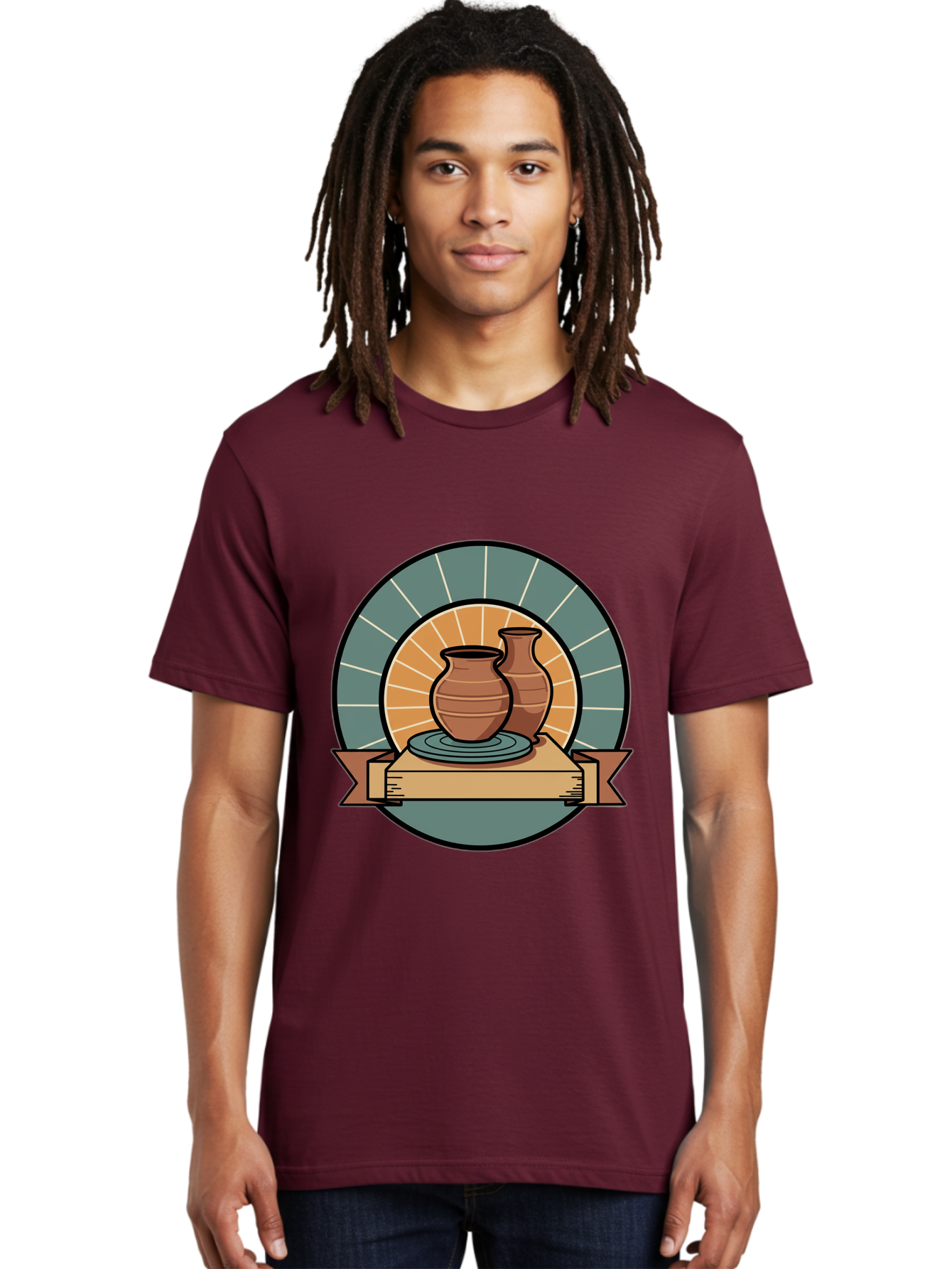 Clay-Pots-On-Pottery-Wheel Men'S Graphic Tee, 100% Cotton, Comfortable Casual Summer Wear, Machine Washable, Pottery Wheel, Clay Vases, Ceramics, Handmade Pottery, Artisanal Crafts, Pottery Art, Potter'S Wheel, Clay Pots, Decorative Vases, Baa328