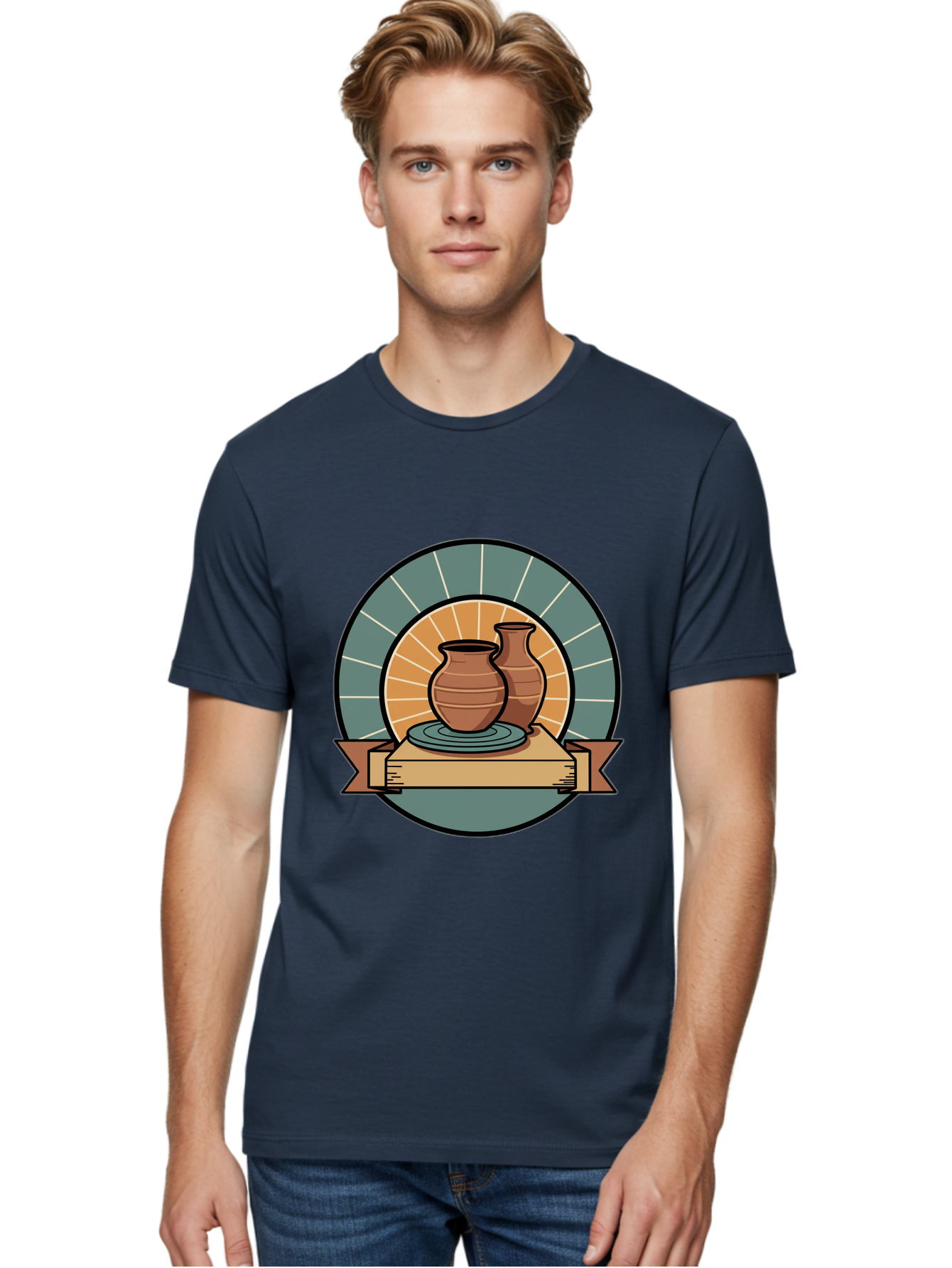 Clay-Pots-On-Pottery-Wheel Men'S Graphic Tee, 100% Cotton, Comfortable Casual Summer Wear, Machine Washable, Pottery Wheel, Clay Vases, Ceramics, Handmade Pottery, Artisanal Crafts, Pottery Art, Potter'S Wheel, Clay Pots, Decorative Vases, Baa328