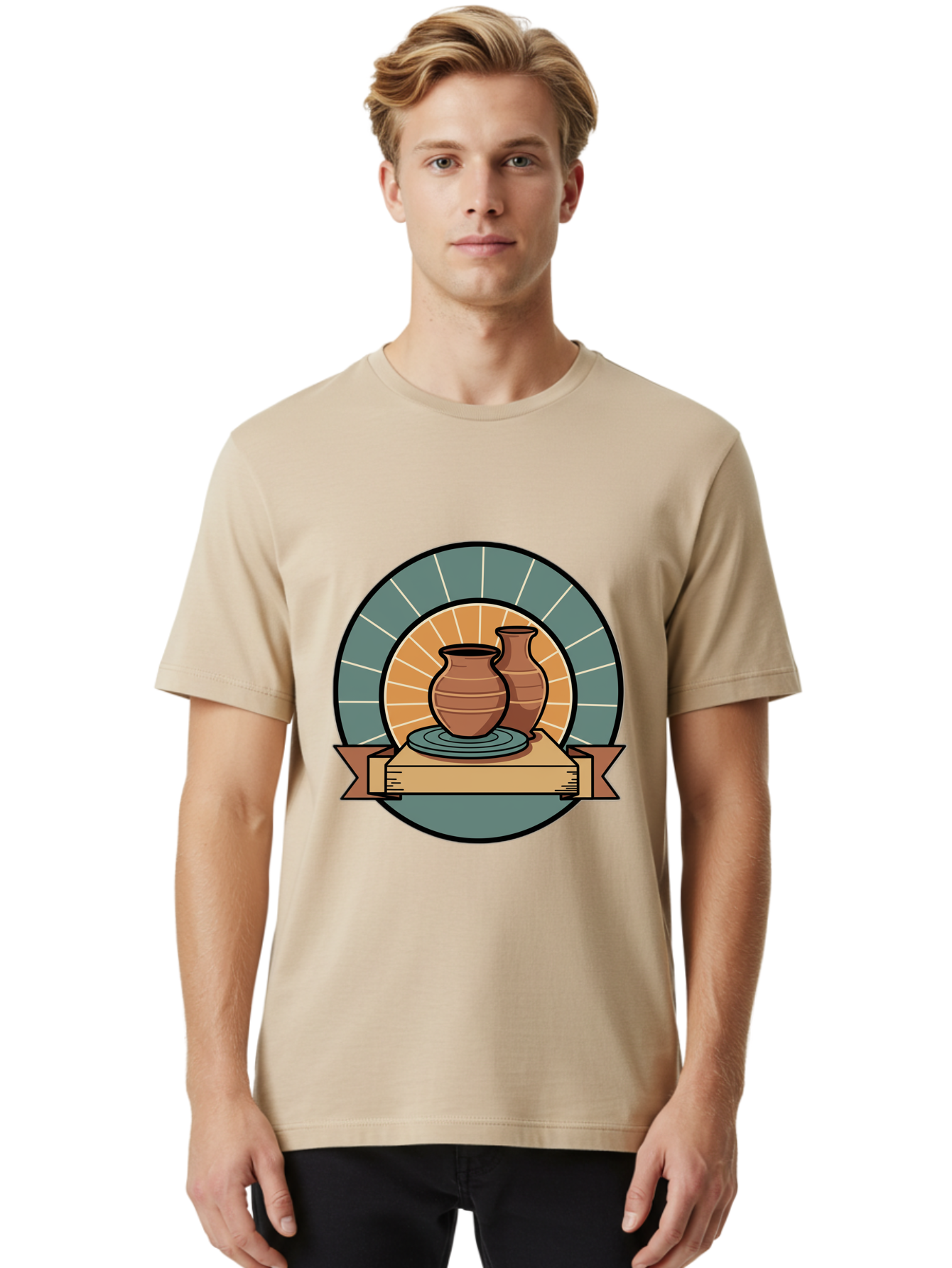 Clay-Pots-On-Pottery-Wheel Men'S Graphic Tee, 100% Cotton, Comfortable Casual Summer Wear, Machine Washable, Pottery Wheel, Clay Vases, Ceramics, Handmade Pottery, Artisanal Crafts, Pottery Art, Potter'S Wheel, Clay Pots, Decorative Vases, Baa328