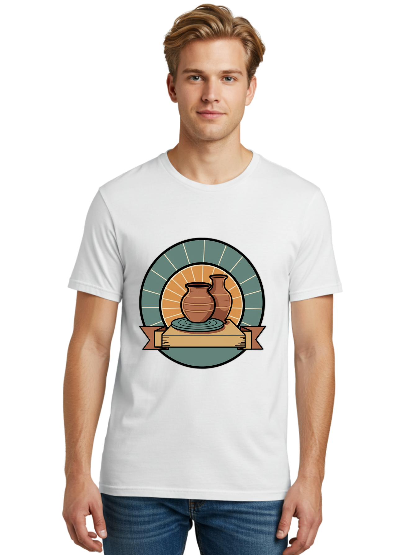 Clay-Pots-On-Pottery-Wheel Men'S Graphic Tee, 100% Cotton, Comfortable Casual Summer Wear, Machine Washable, Pottery Wheel, Clay Vases, Ceramics, Handmade Pottery, Artisanal Crafts, Pottery Art, Potter'S Wheel, Clay Pots, Decorative Vases, Baa328