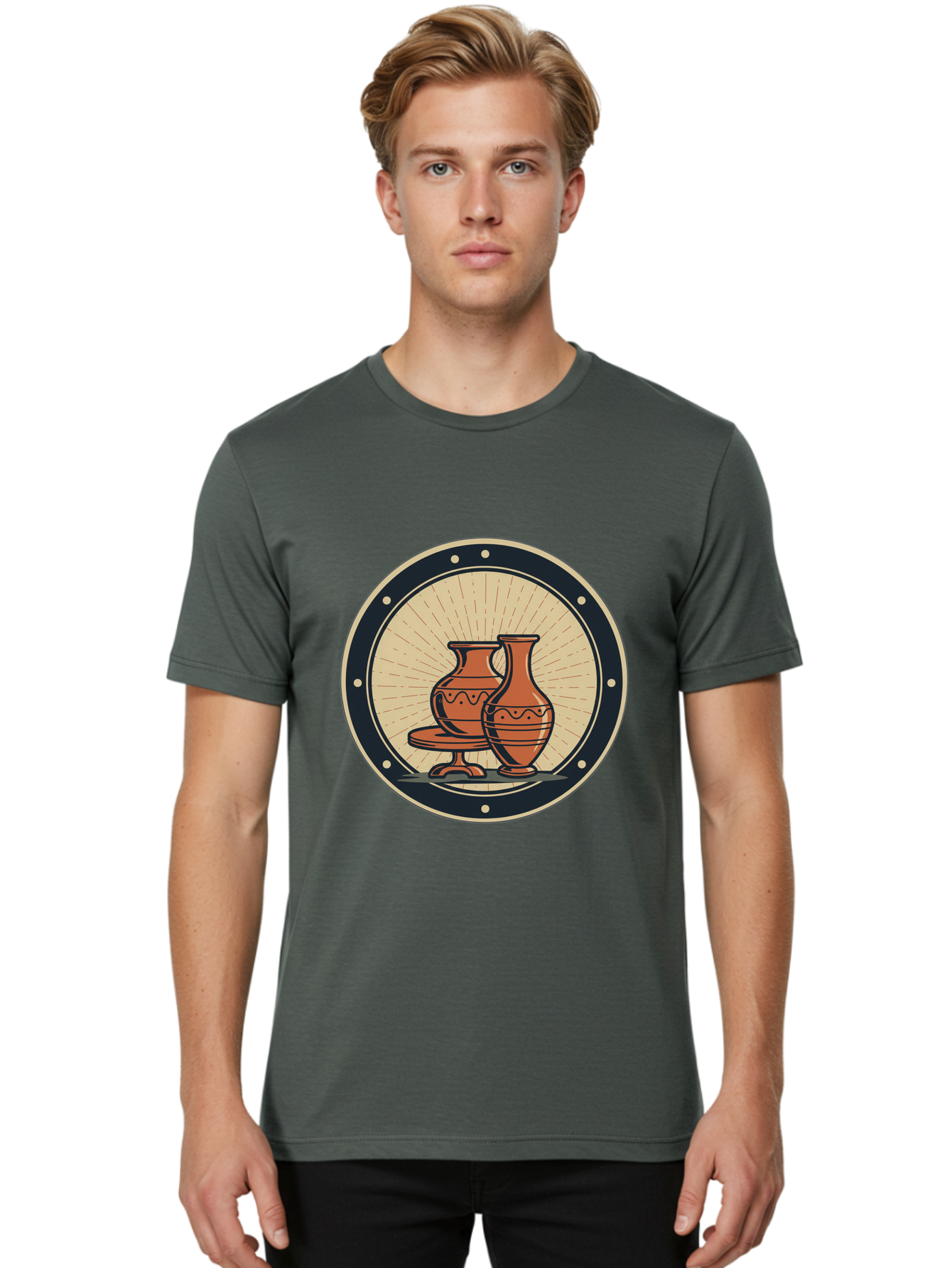 Clay-Pots Men'S Graphic Tee, 100% Cotton, Comfortable Casual Summer Wear, Machine Washable, Clay Pots, Ancient Pottery, Vintage Ceramics, Decorative Vases, Earthy Tones, Traditional Craftsmanship, Cultural Heritage, Artistic Expression, Baa329