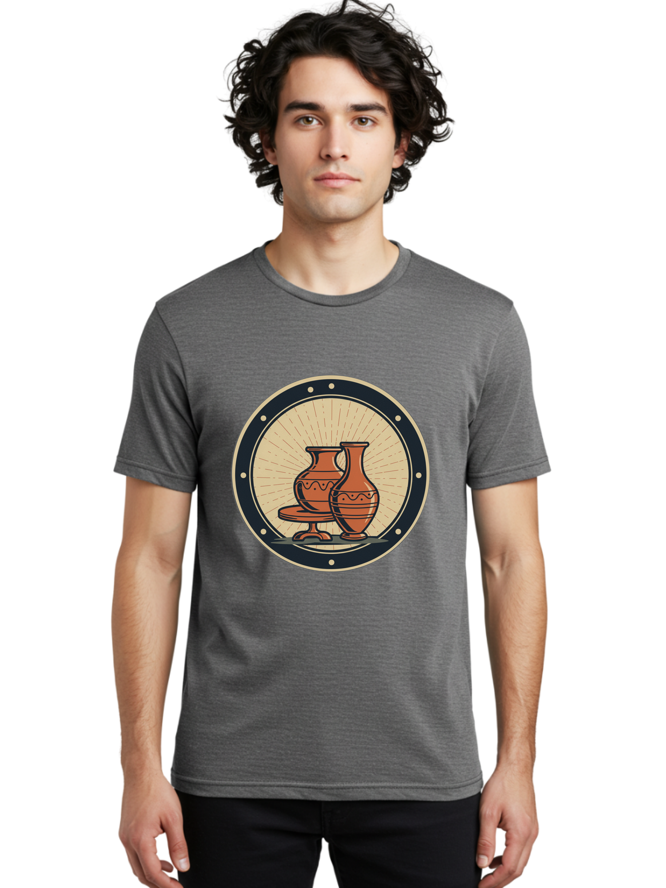 Clay-Pots Men'S Graphic Tee, 100% Cotton, Comfortable Casual Summer Wear, Machine Washable, Clay Pots, Ancient Pottery, Vintage Ceramics, Decorative Vases, Earthy Tones, Traditional Craftsmanship, Cultural Heritage, Artistic Expression, Baa329