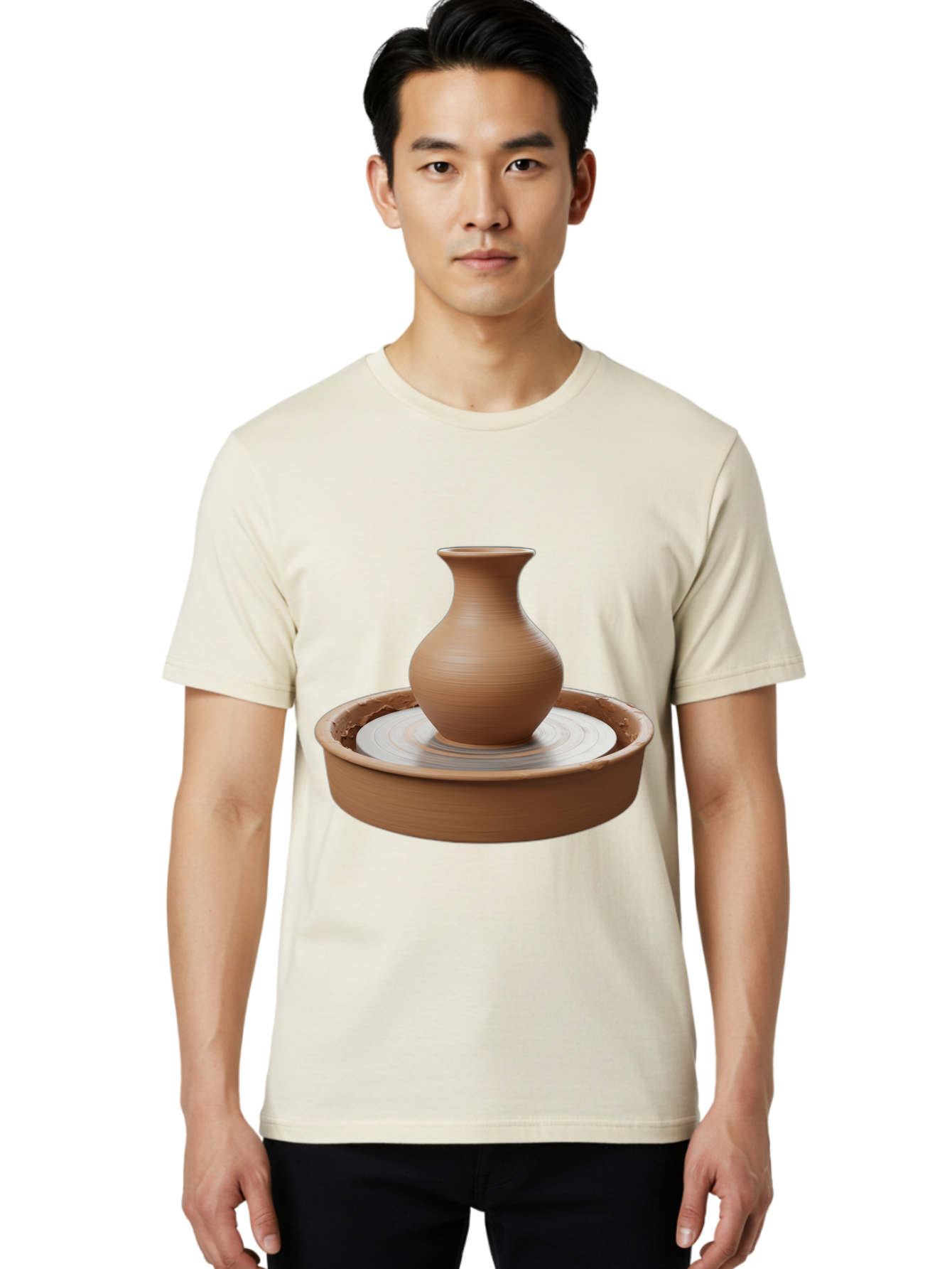 Clay-Vase-On-Pottery-Wheel Men'S Graphic Tee, 100% Cotton, Comfortable Casual Summer Wear, Machine Washable, Pottery Wheel, Clay Vase, Handmade Ceramics, Terra Cotta, Crafting, Artisanal Pottery, Wheel-Thrown Pottery, Ceramic Art, Baa330