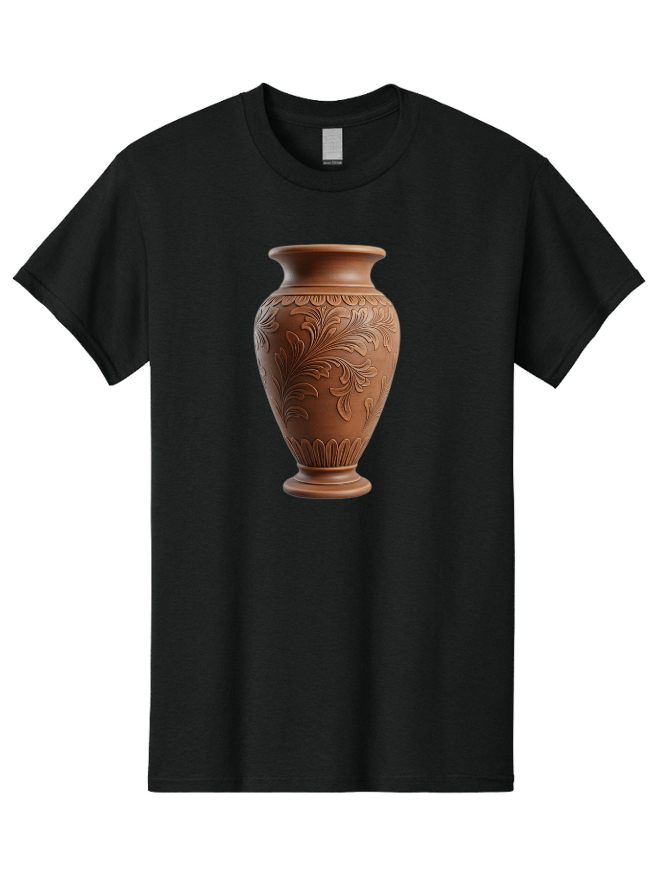 Clay-Vase-With-Floral-Pattern Men'S Graphic Tee, 100% Cotton, Comfortable Casual Summer Wear, Machine Washable, Terracotta Vase, Clay Pottery, Ornate Design, Floral Pattern, Traditional Craftsmanship, Earthy Tones, Vintage Decor, Home Decor, Baa331