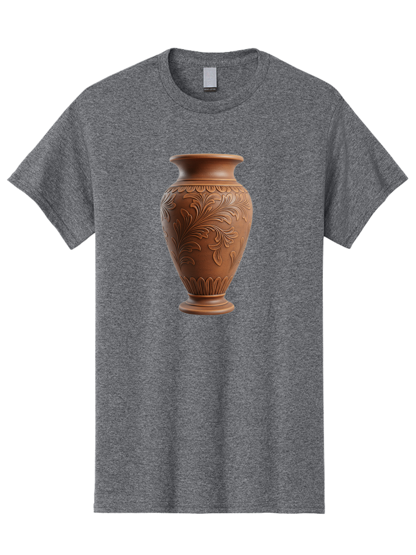 Clay-Vase-With-Floral-Pattern Men'S Graphic Tee, 100% Cotton, Comfortable Casual Summer Wear, Machine Washable, Terracotta Vase, Clay Pottery, Ornate Design, Floral Pattern, Traditional Craftsmanship, Earthy Tones, Vintage Decor, Home Decor, Baa331