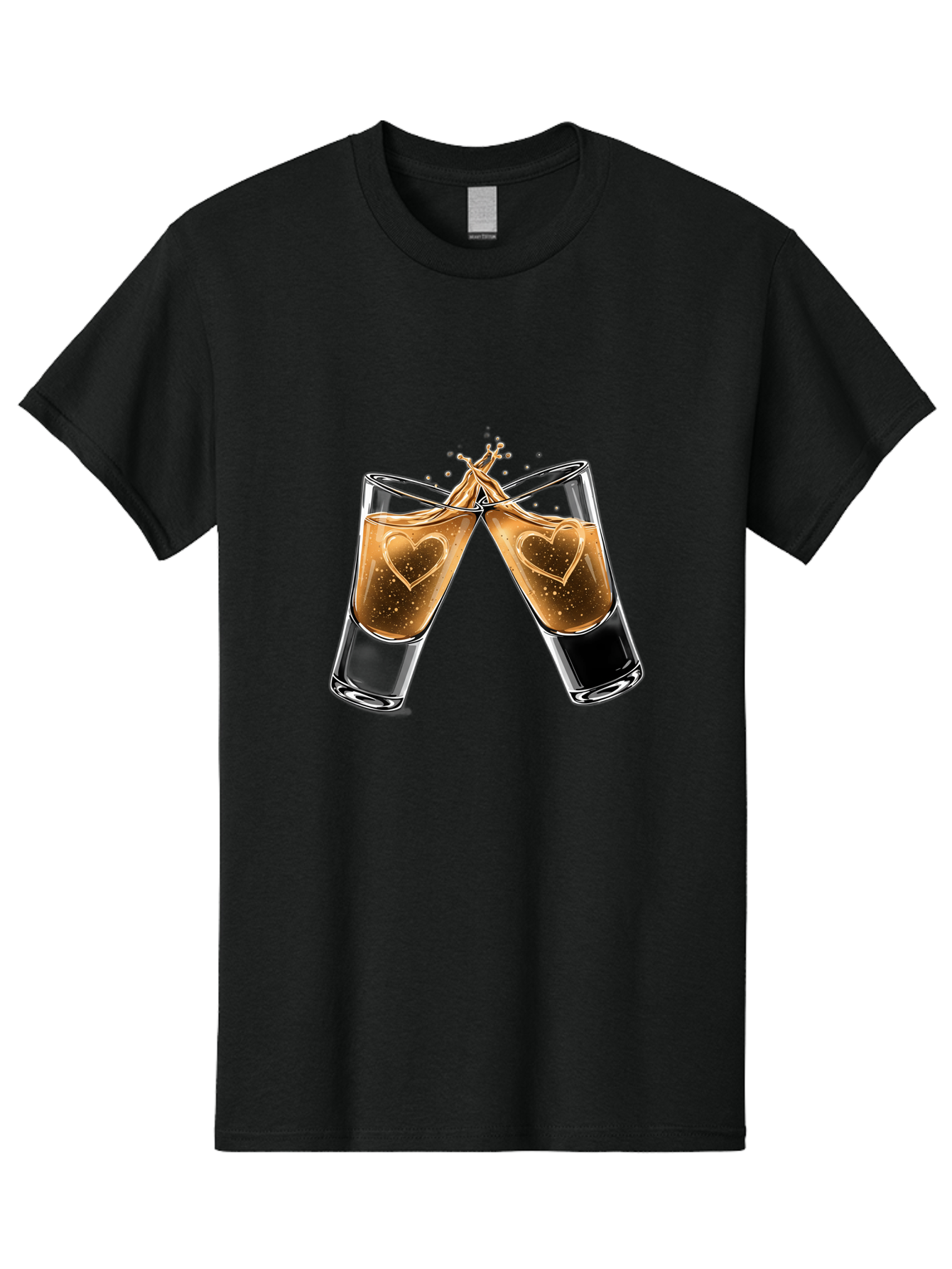 Clinking-Liquor-Glasses Men'S Graphic Tee, 100% Cotton, Comfortable Casual Summer Wear, Machine Washable, Two Shot Glasses, Cheers, Toast, Celebratory Drink, Love, Heart Shape, Whiskey, Cocktail, Party, Celebration, Festive Atmosphere Baa332