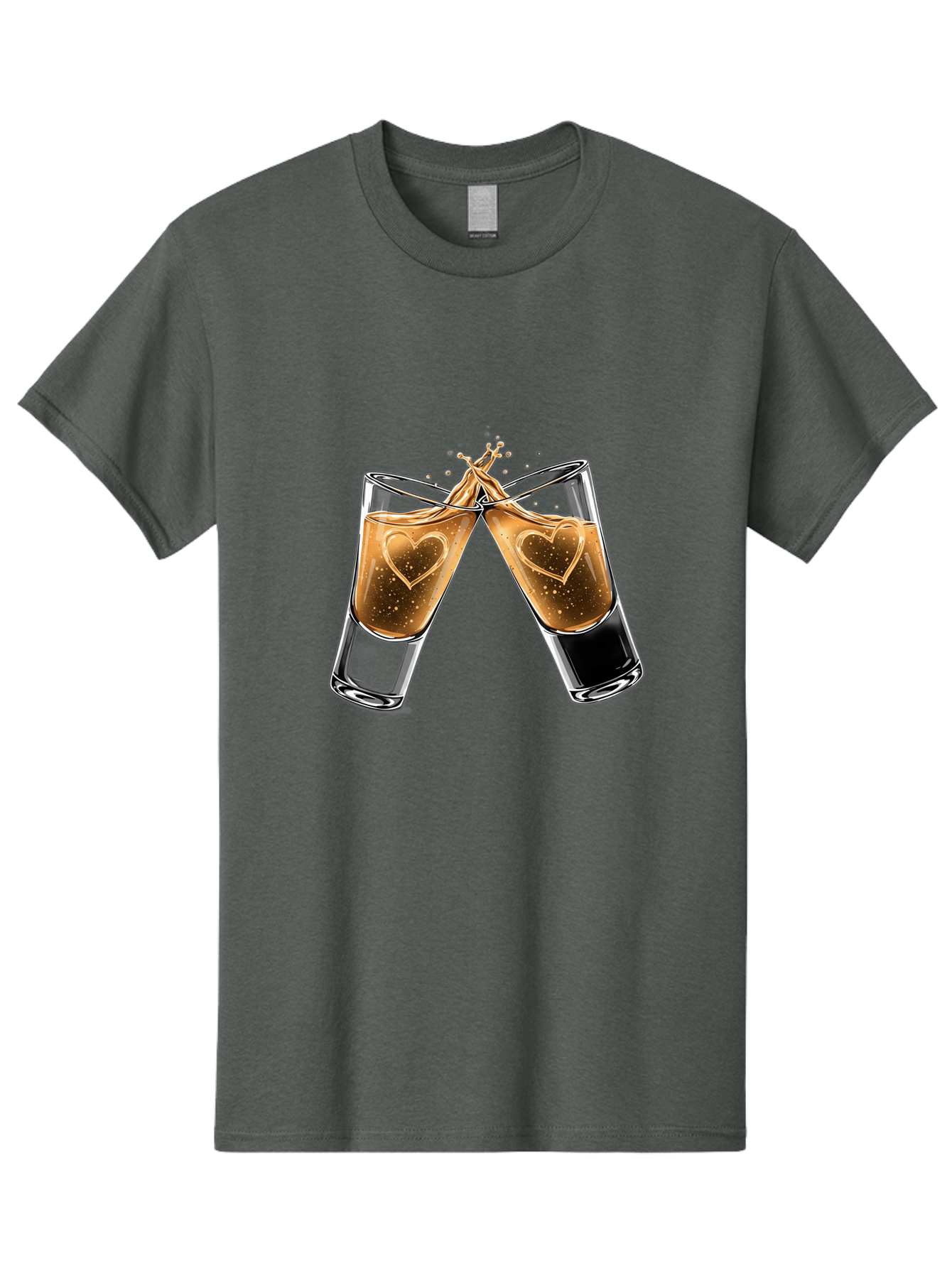 Clinking-Liquor-Glasses Men'S Graphic Tee, 100% Cotton, Comfortable Casual Summer Wear, Machine Washable, Two Shot Glasses, Cheers, Toast, Celebratory Drink, Love, Heart Shape, Whiskey, Cocktail, Party, Celebration, Festive Atmosphere Baa332
