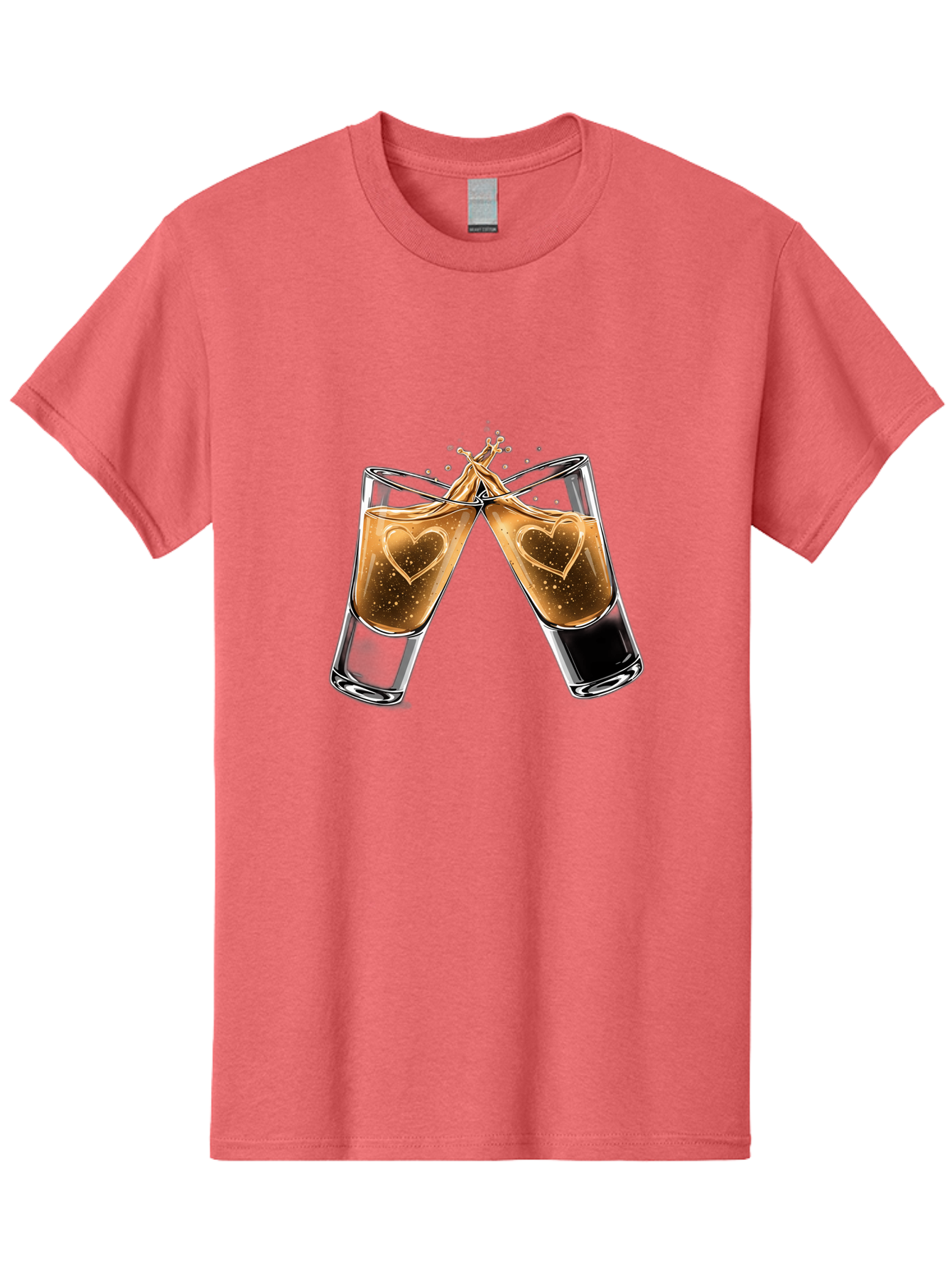 Clinking-Liquor-Glasses Men'S Graphic Tee, 100% Cotton, Comfortable Casual Summer Wear, Machine Washable, Two Shot Glasses, Cheers, Toast, Celebratory Drink, Love, Heart Shape, Whiskey, Cocktail, Party, Celebration, Festive Atmosphere Baa332