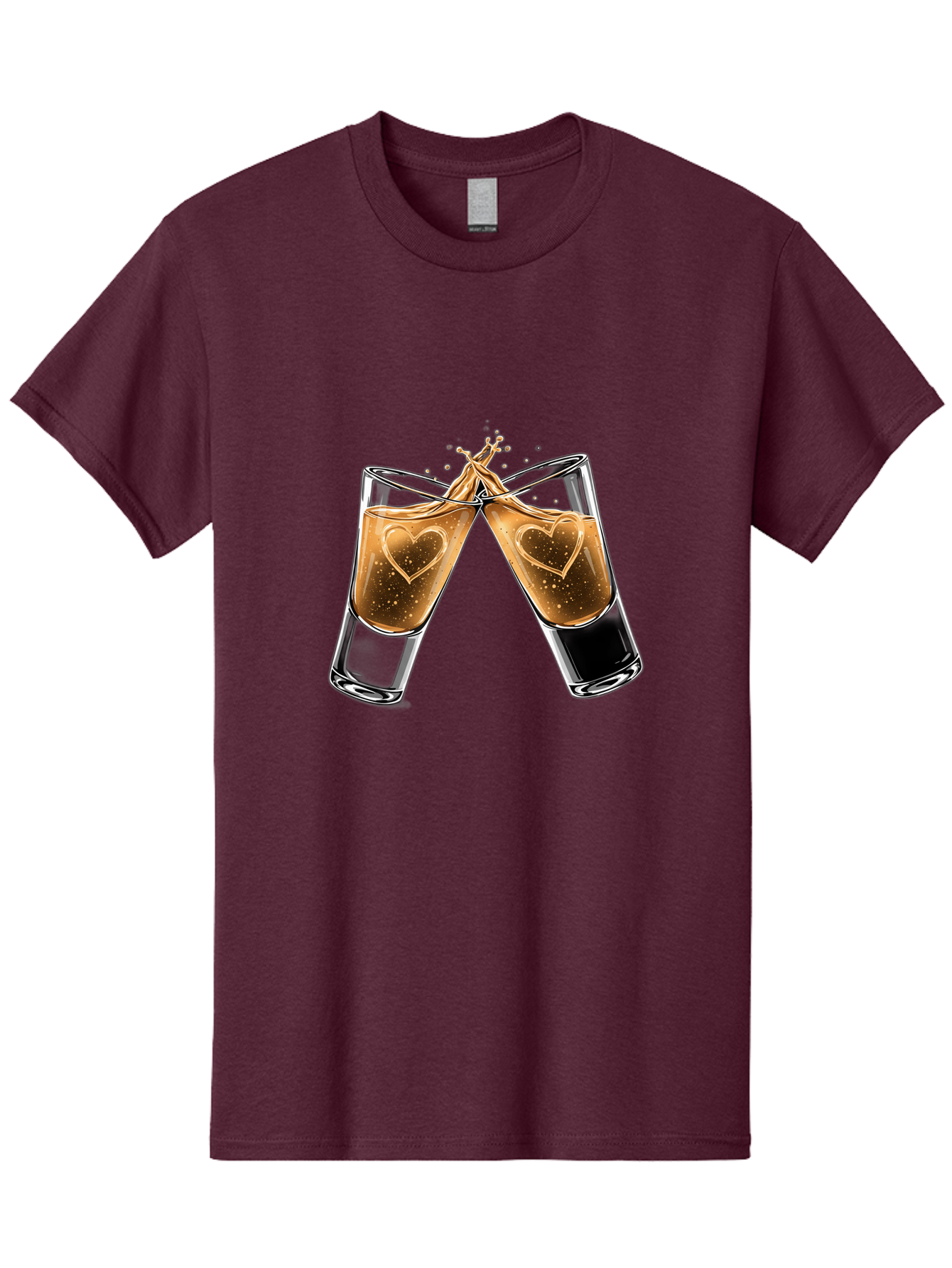 Clinking-Liquor-Glasses Men'S Graphic Tee, 100% Cotton, Comfortable Casual Summer Wear, Machine Washable, Two Shot Glasses, Cheers, Toast, Celebratory Drink, Love, Heart Shape, Whiskey, Cocktail, Party, Celebration, Festive Atmosphere Baa332