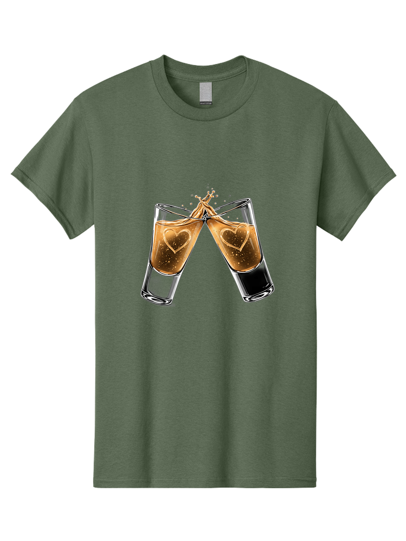 Clinking-Liquor-Glasses Men'S Graphic Tee, 100% Cotton, Comfortable Casual Summer Wear, Machine Washable, Two Shot Glasses, Cheers, Toast, Celebratory Drink, Love, Heart Shape, Whiskey, Cocktail, Party, Celebration, Festive Atmosphere Baa332