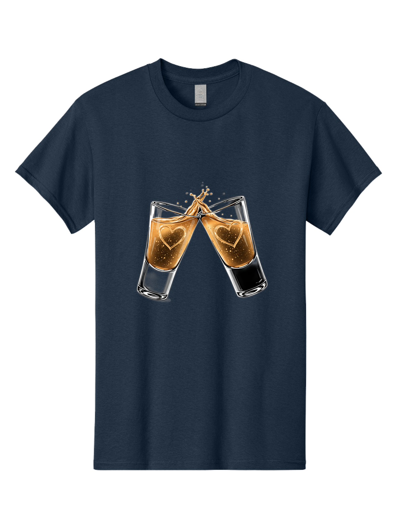 Clinking-Liquor-Glasses Men'S Graphic Tee, 100% Cotton, Comfortable Casual Summer Wear, Machine Washable, Two Shot Glasses, Cheers, Toast, Celebratory Drink, Love, Heart Shape, Whiskey, Cocktail, Party, Celebration, Festive Atmosphere Baa332