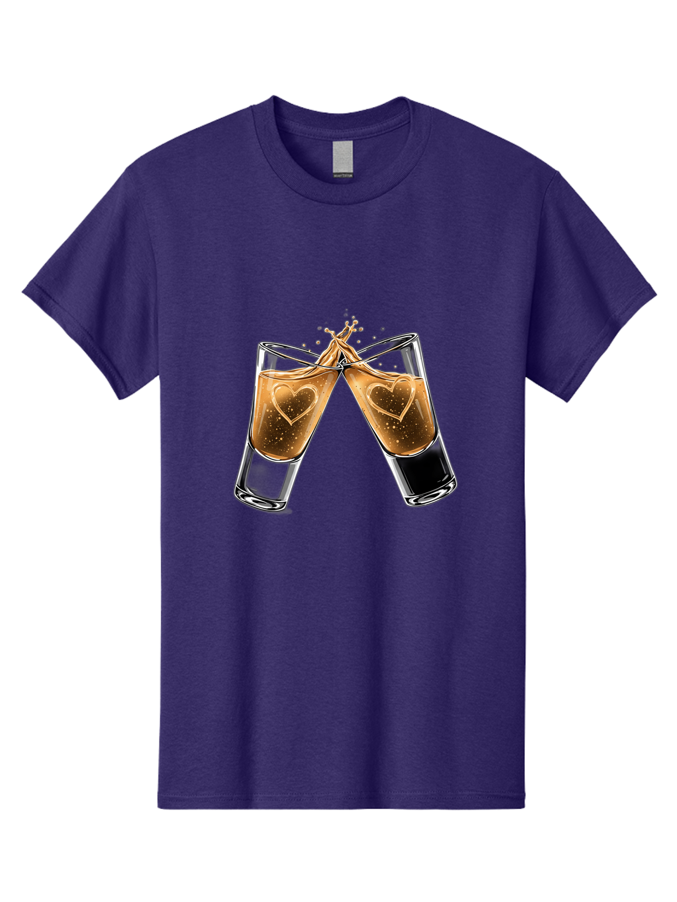 Clinking-Liquor-Glasses Men'S Graphic Tee, 100% Cotton, Comfortable Casual Summer Wear, Machine Washable, Two Shot Glasses, Cheers, Toast, Celebratory Drink, Love, Heart Shape, Whiskey, Cocktail, Party, Celebration, Festive Atmosphere Baa332