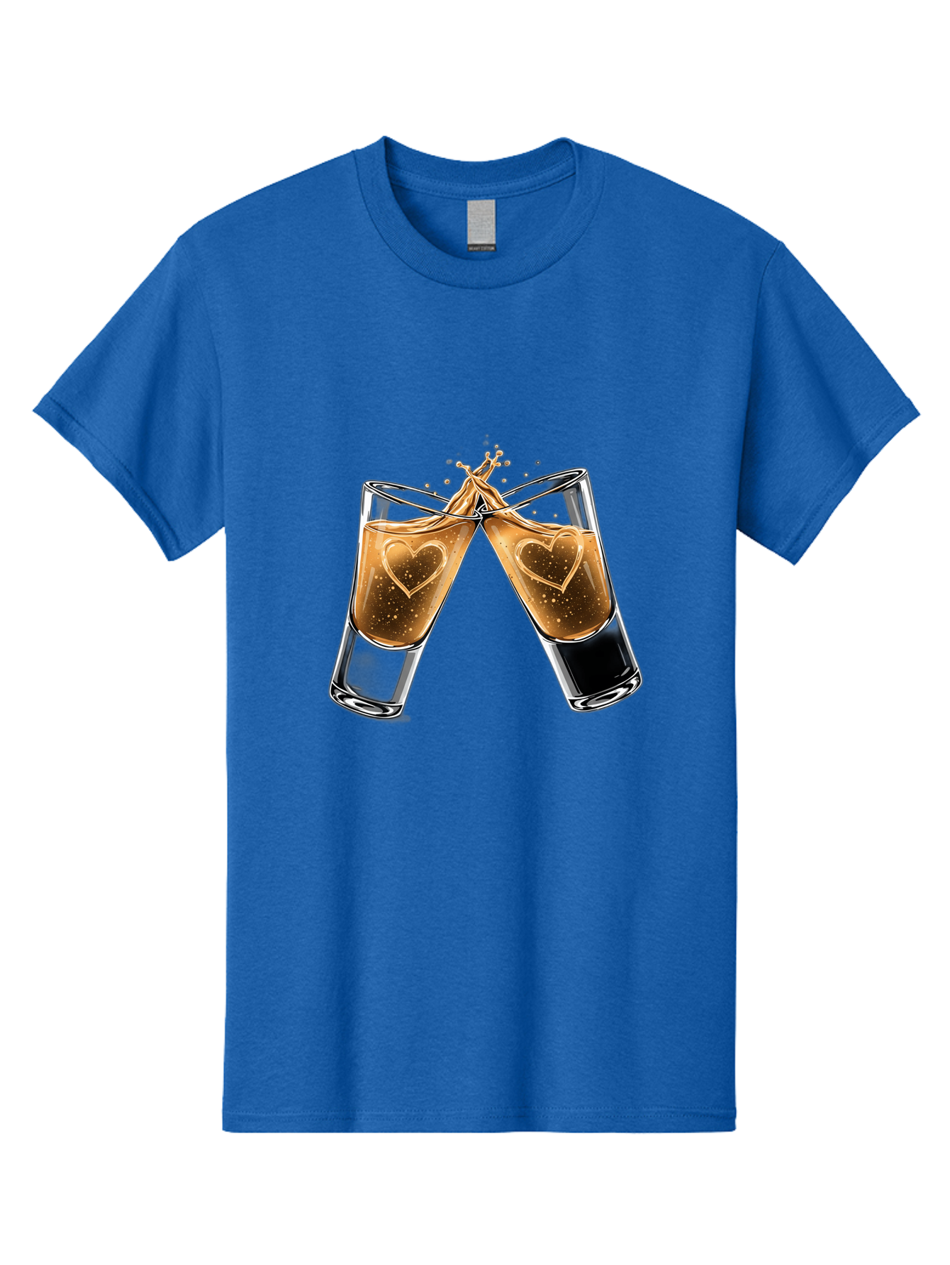 Clinking-Liquor-Glasses Men'S Graphic Tee, 100% Cotton, Comfortable Casual Summer Wear, Machine Washable, Two Shot Glasses, Cheers, Toast, Celebratory Drink, Love, Heart Shape, Whiskey, Cocktail, Party, Celebration, Festive Atmosphere Baa332