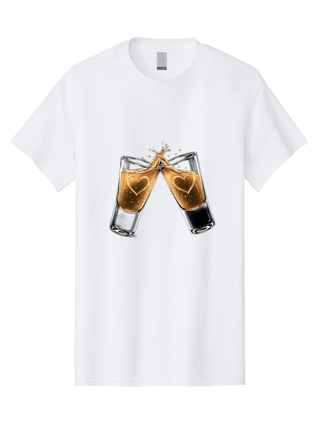 Clinking-Liquor-Glasses Men'S Graphic Tee, 100% Cotton, Comfortable Casual Summer Wear, Machine Washable, Two Shot Glasses, Cheers, Toast, Celebratory Drink, Love, Heart Shape, Whiskey, Cocktail, Party, Celebration, Festive Atmosphere Baa332