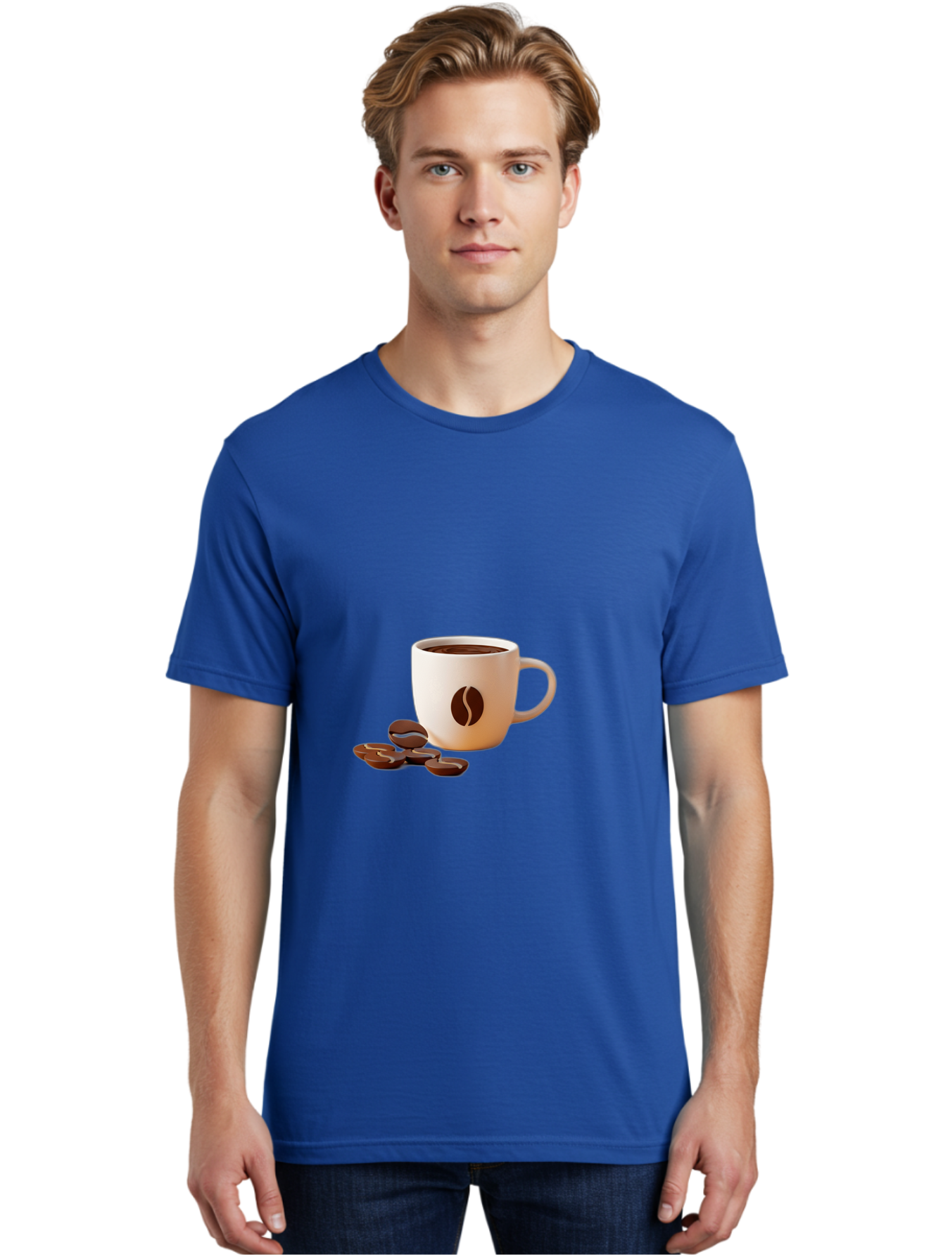 Coffee-Bean-Mug Men'S Graphic Tee, 100% Cotton, Comfortable Casual Summer Wear, Machine Washable, Coffee Mug, Coffee Beans, Dark Brown Coffee, Morning Coffee, Coffee Break, Coffee Time, Coffee Symbol, Coffee Design Baa335