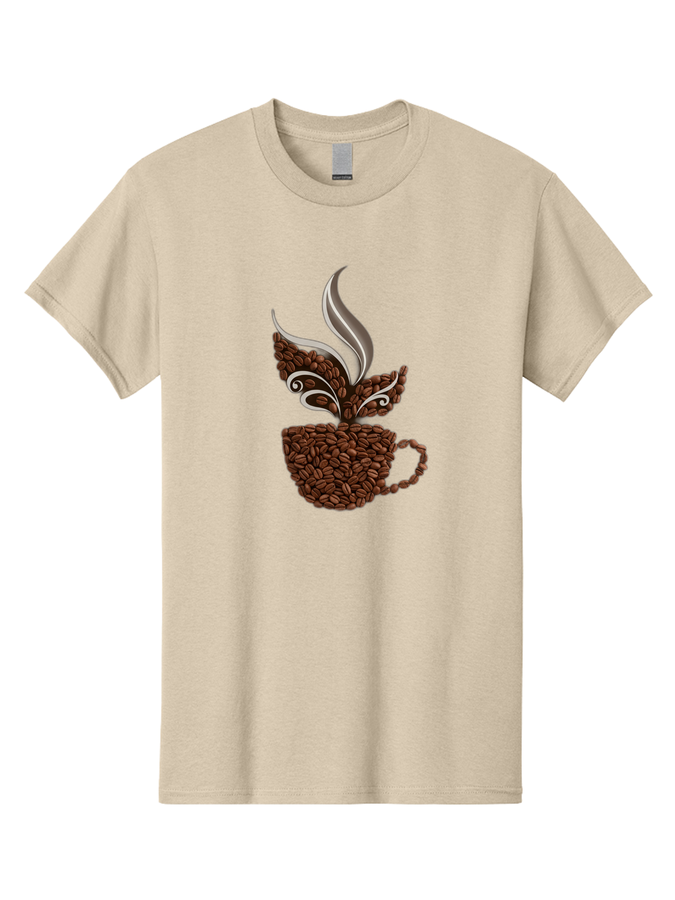 Coffee-Beans-Cup Men'S Graphic Tee, 100% Cotton, Comfortable Casual Summer Wear, Machine Washable, Coffee Beans, Coffee Cup, Brewing Coffee, Warm Beverage, Morning Pick-Me-Up, Coffee Break, Coffee Lover, Coffee Art, Steaming Hot Baa338