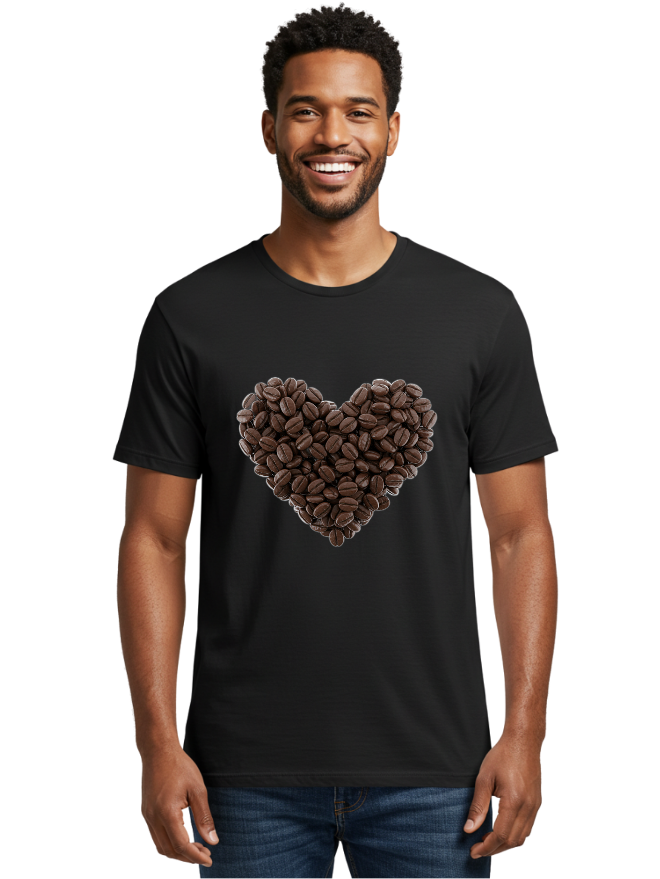Coffee-Beans-Heart Men'S Graphic Tee, 100% Cotton, Comfortable Casual Summer Wear, Machine Washable, Coffee Beans, Heart Shape, Roasted Coffee, Coffee Lovers, Coffee Obsession, Rich Aroma, Dark Brown Color, Creative Design, Unique Art Baa339