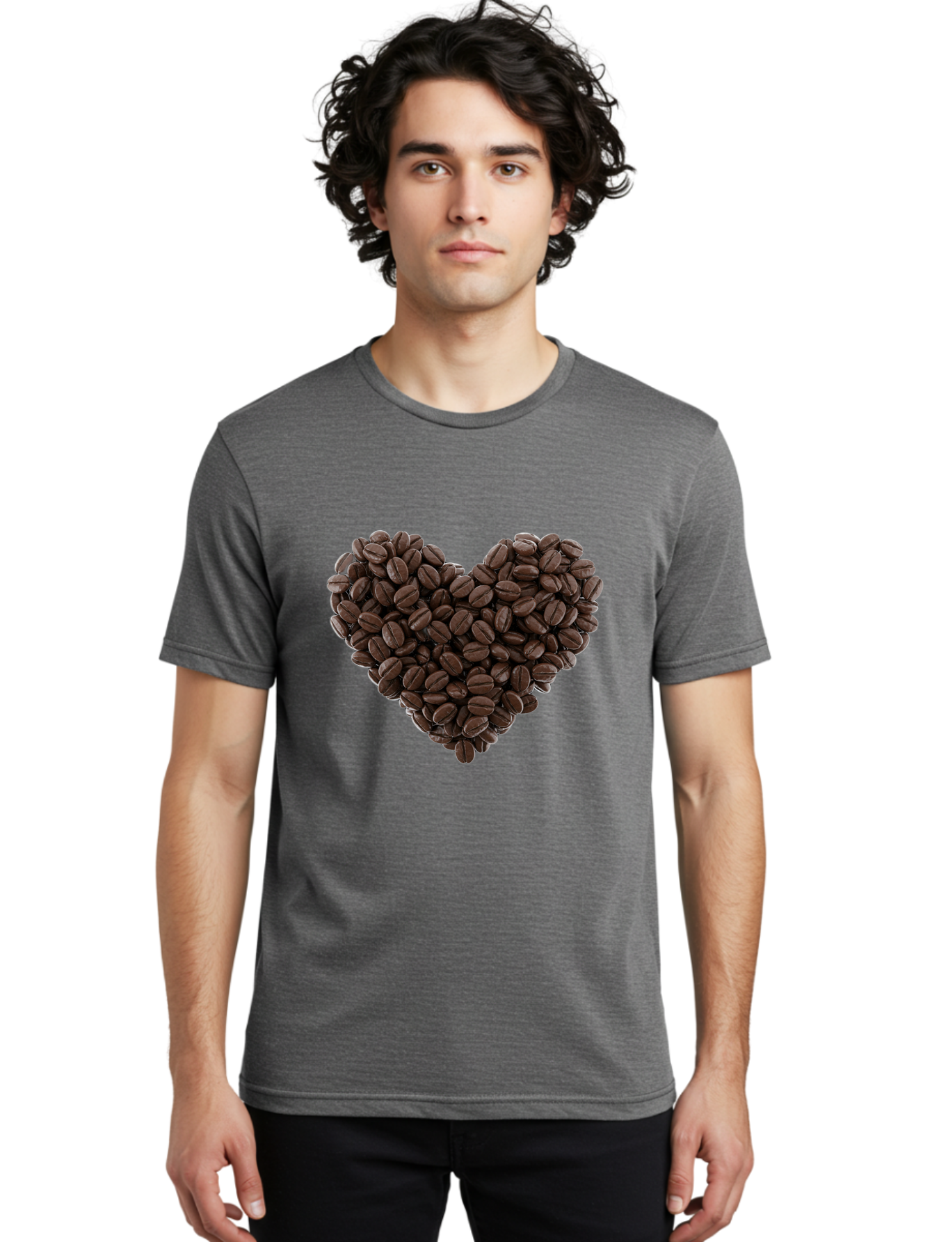Coffee-Beans-Heart Men'S Graphic Tee, 100% Cotton, Comfortable Casual Summer Wear, Machine Washable, Coffee Beans, Heart Shape, Roasted Coffee, Coffee Lovers, Coffee Obsession, Rich Aroma, Dark Brown Color, Creative Design, Unique Art Baa339