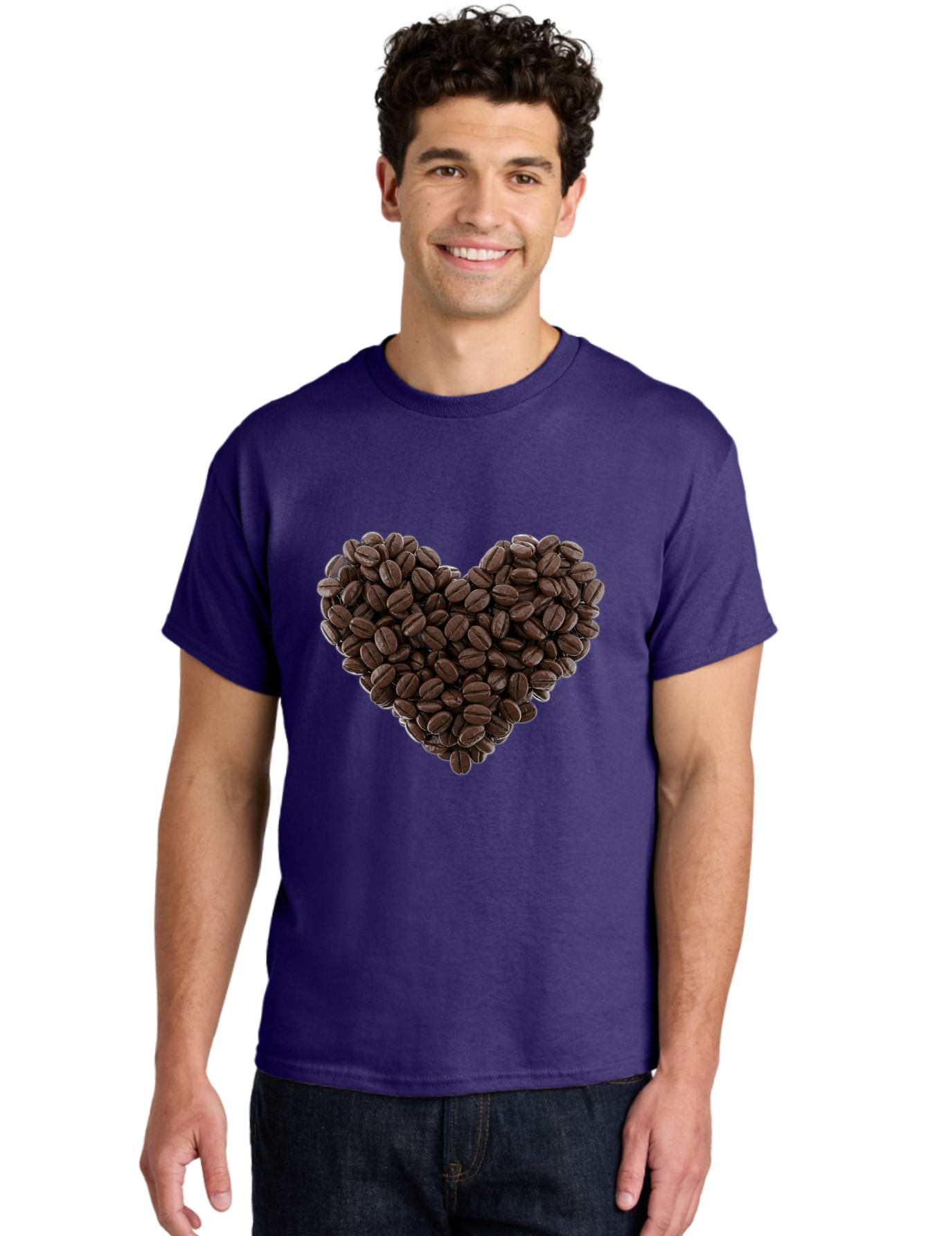 Coffee-Beans-Heart Men'S Graphic Tee, 100% Cotton, Comfortable Casual Summer Wear, Machine Washable, Coffee Beans, Heart Shape, Roasted Coffee, Coffee Lovers, Coffee Obsession, Rich Aroma, Dark Brown Color, Creative Design, Unique Art Baa339