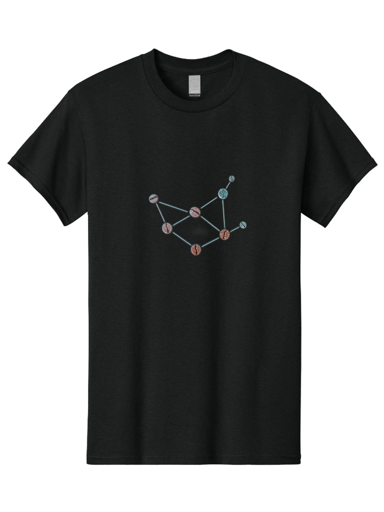 Coffee-Beans-Network Men'S Graphic Tee, 100% Cotton, Comfortable Casual Summer Wear, Machine Washable, Molecular Structure, Connected Circles, Scientific Diagram, Chemistry Illustration, Abstract Representation, Simple Graphics, Baa340